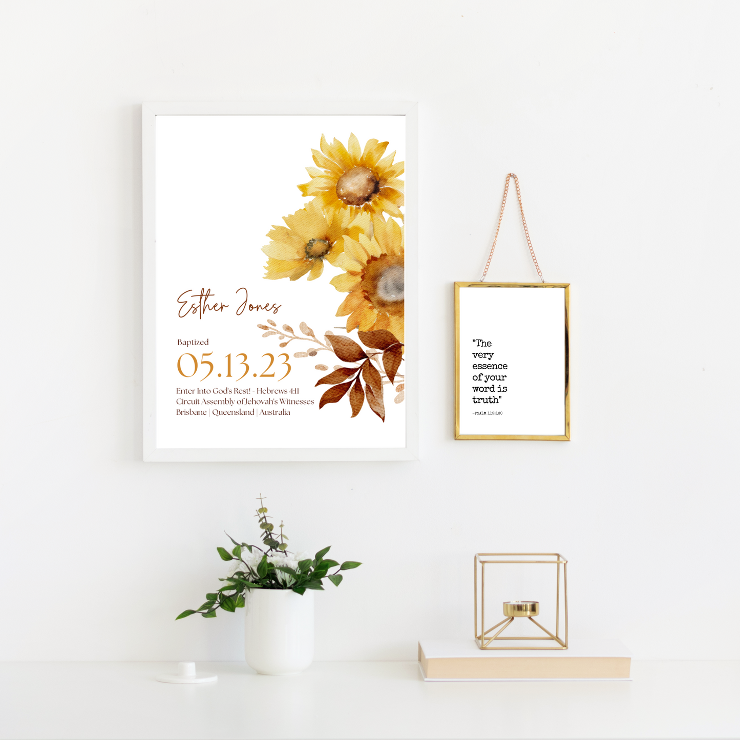 JW Baptism Gift | Baptism Keepsake | Sunflower Print | Customizable