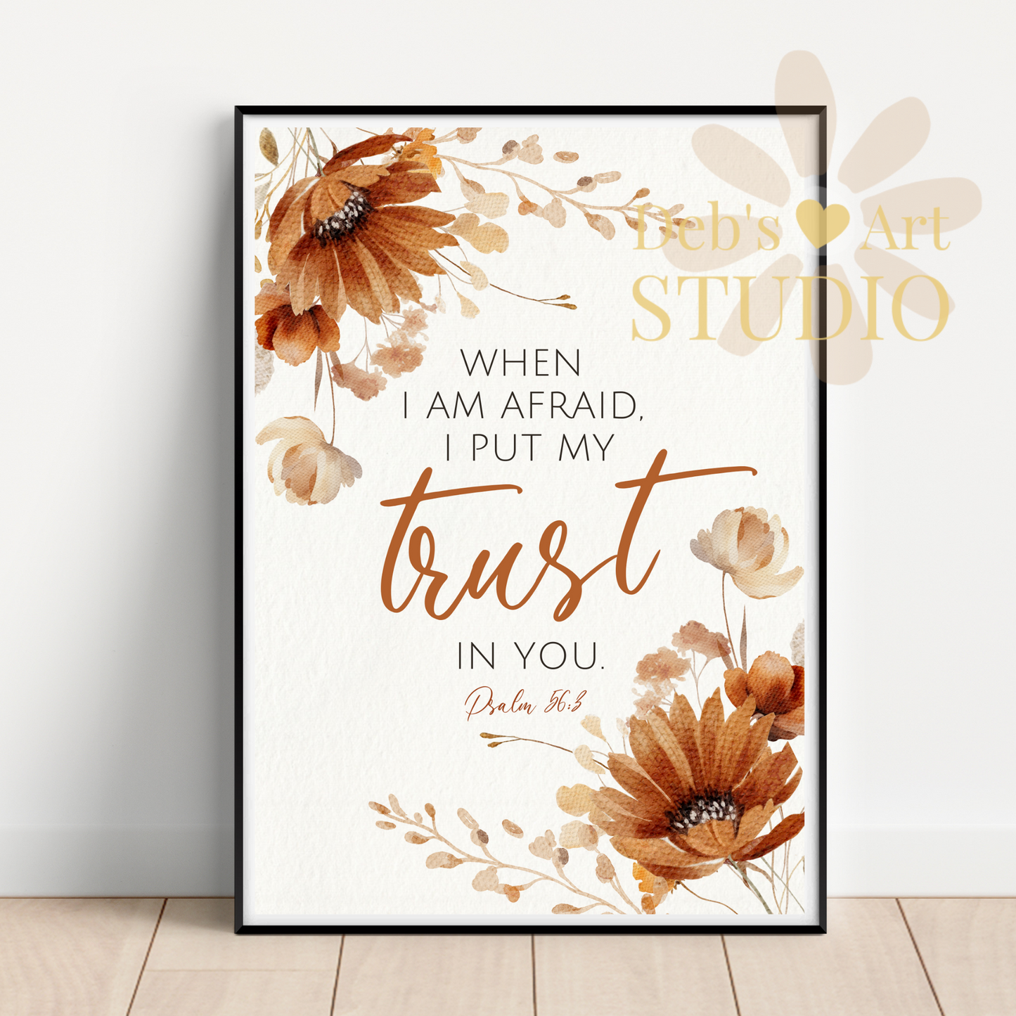 2024 JW Year Text - Bible Verse Wall Art | Psalm 56:3 | Autumn Boho Flowers