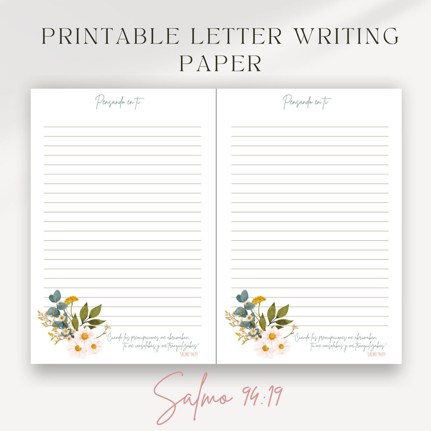 Psalm 94:19, JW Letter Writing Paper | Spanish | Blue Pink Flowers