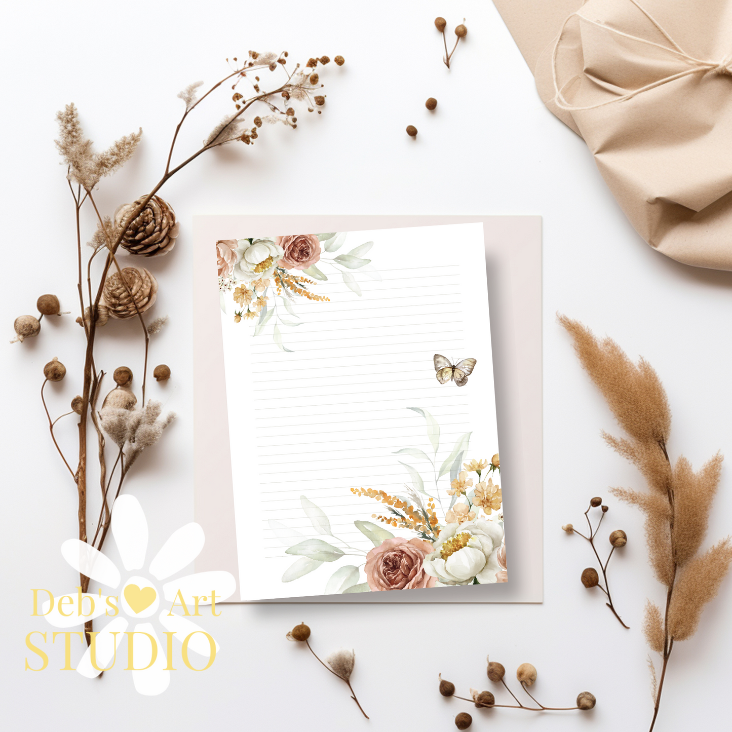 Printable Letterhead | JW Letter Writing | Notepaper | Dusty Pink Rose