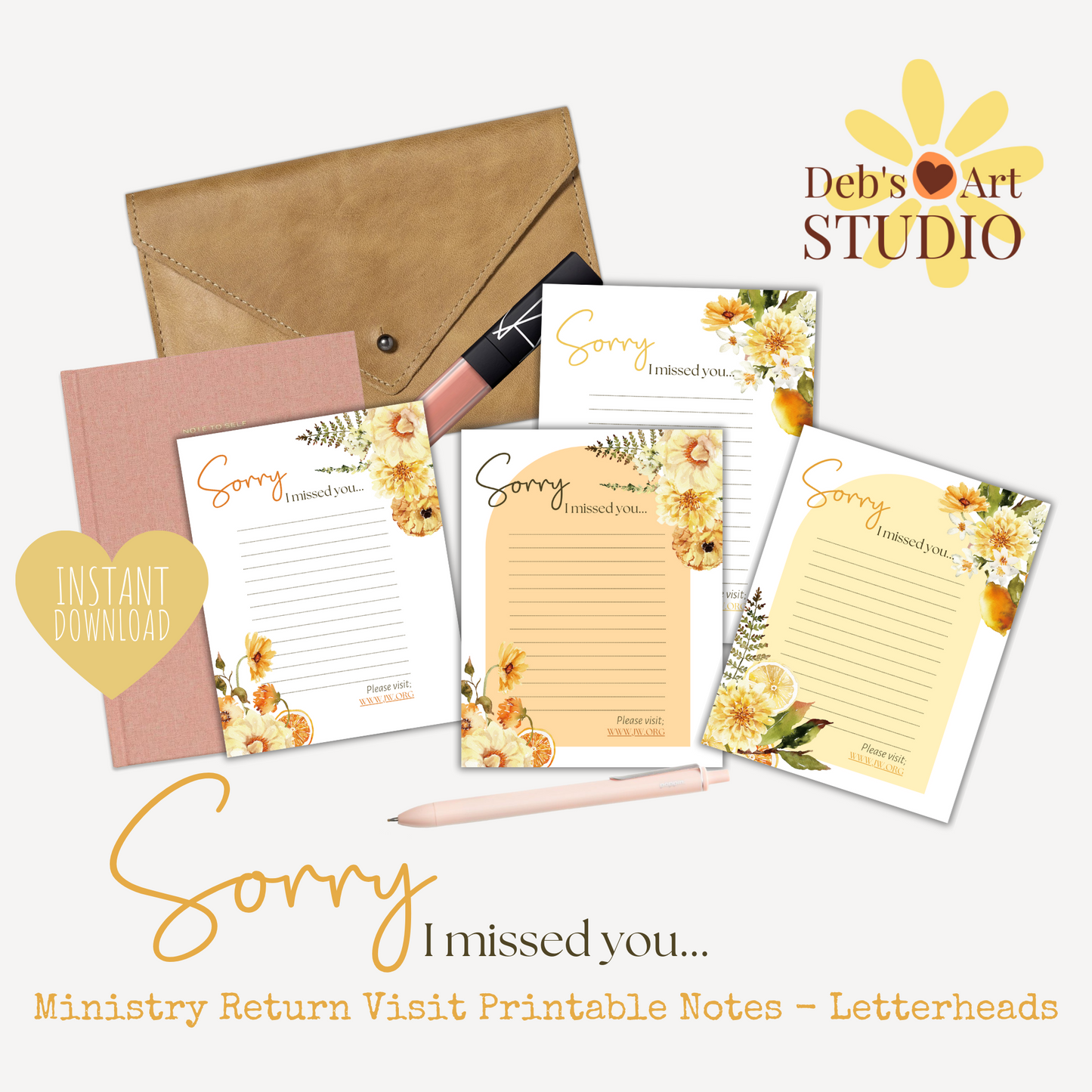 Sorry I missed You, JW Letter Writing Paper | Yellow Fall Flowers