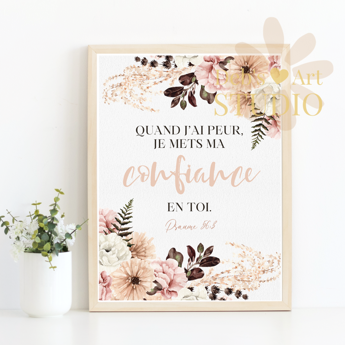 2024 JW Year Text - French Wall Art | Psalm 56:3 | Pink Blush Flowers