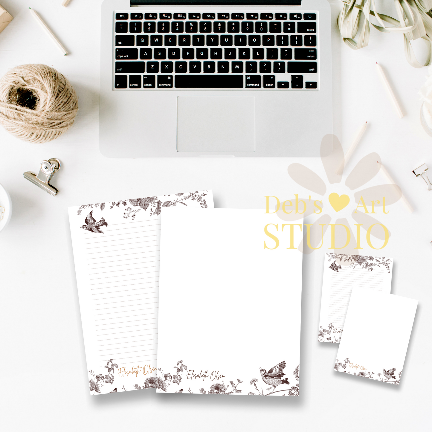 Personalised Stationery Editable Template | Vintage Bird Writing Paper