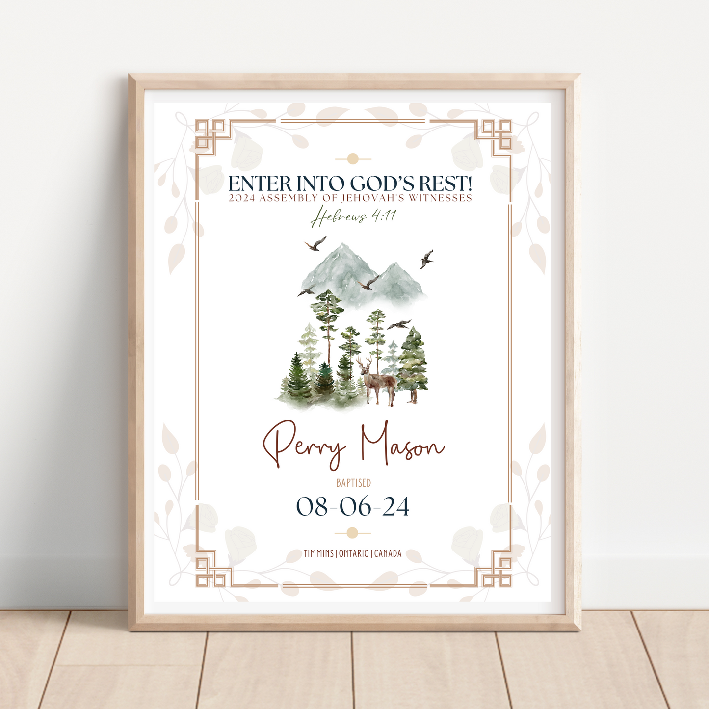 JW Baptism Gift | Baptism Keepsake | Mountain Stag & Birds | Custom