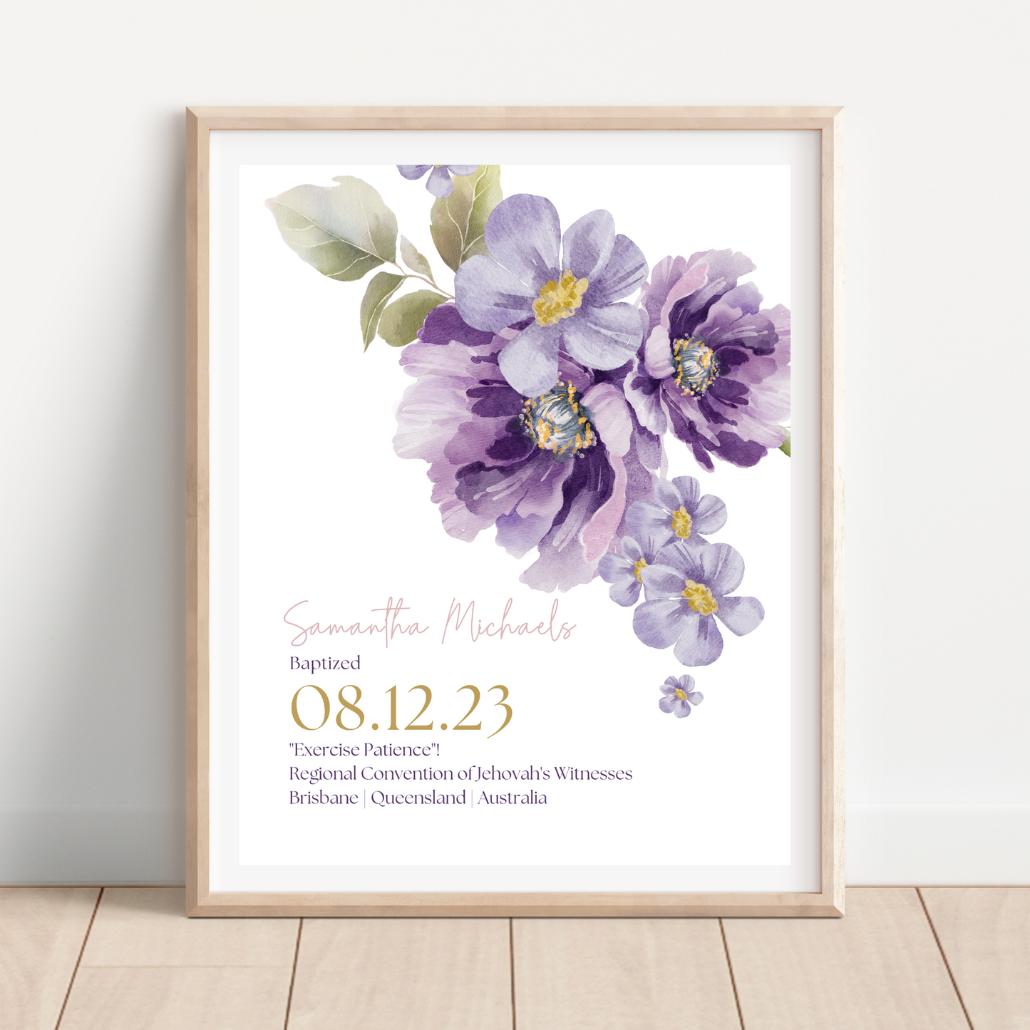 JW Baptism Gift | Baptism Keepsake | Lilac Blooms | Customizable Print