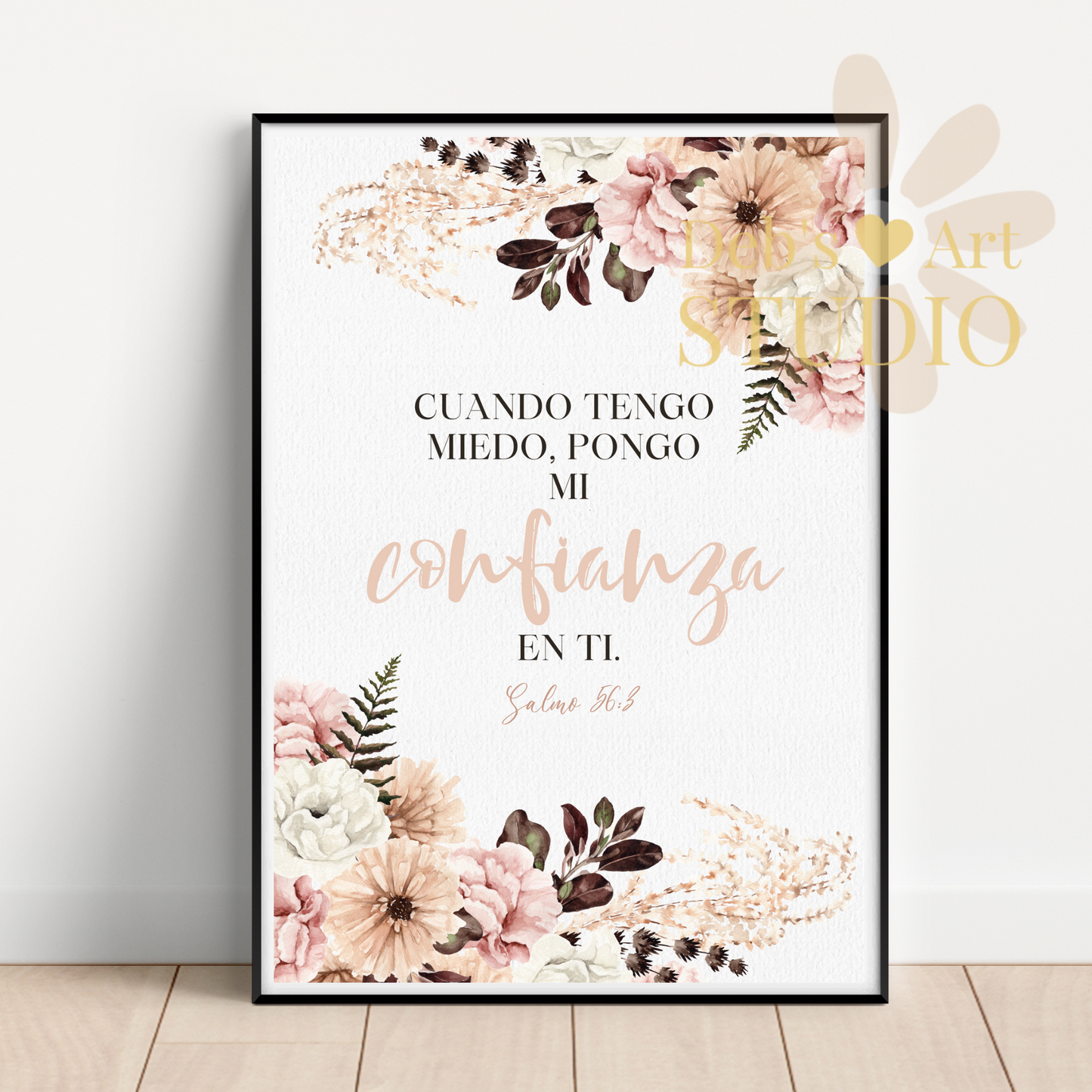 2024 JW Year Text - Spanish Bible Verse Wall Art | Salmo 56:3 | Pink Boho Flowers