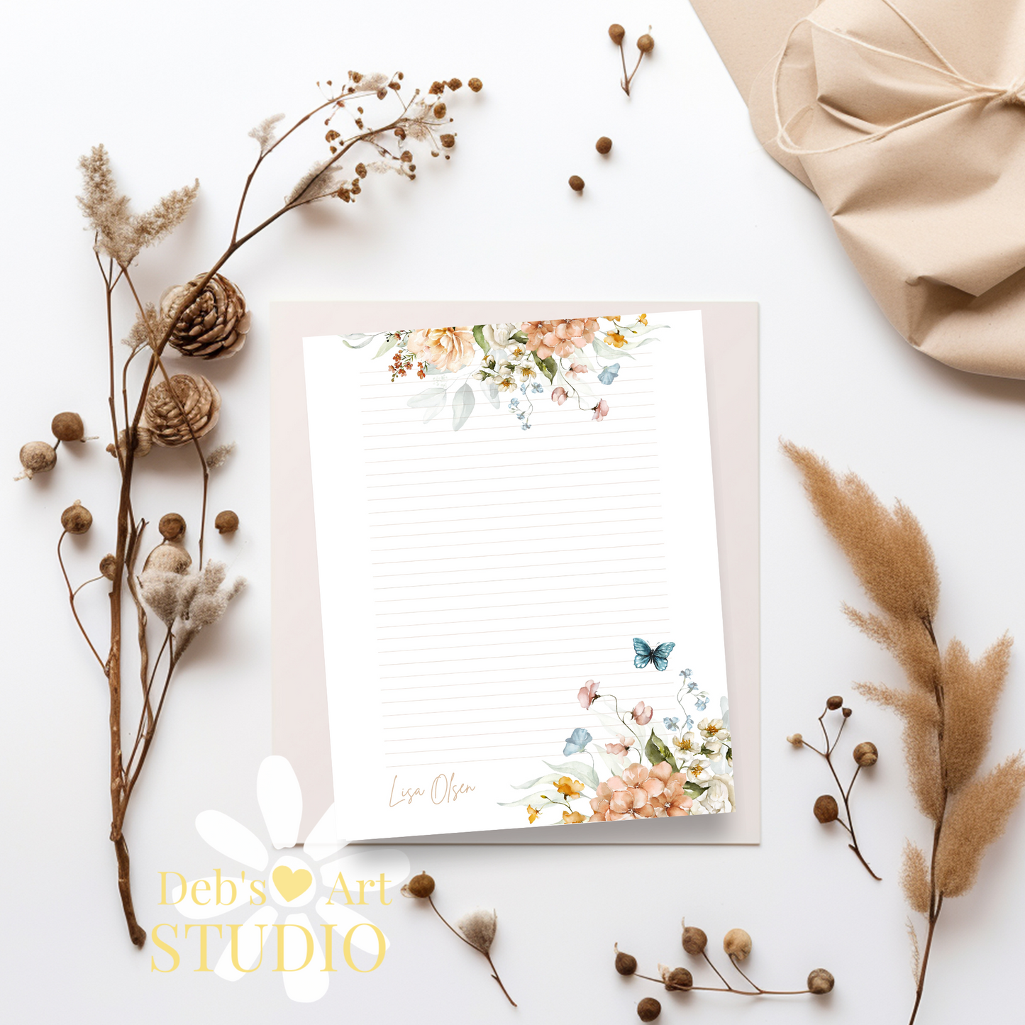 Personalised Stationery Editable Template | Butterfly Writing Paper