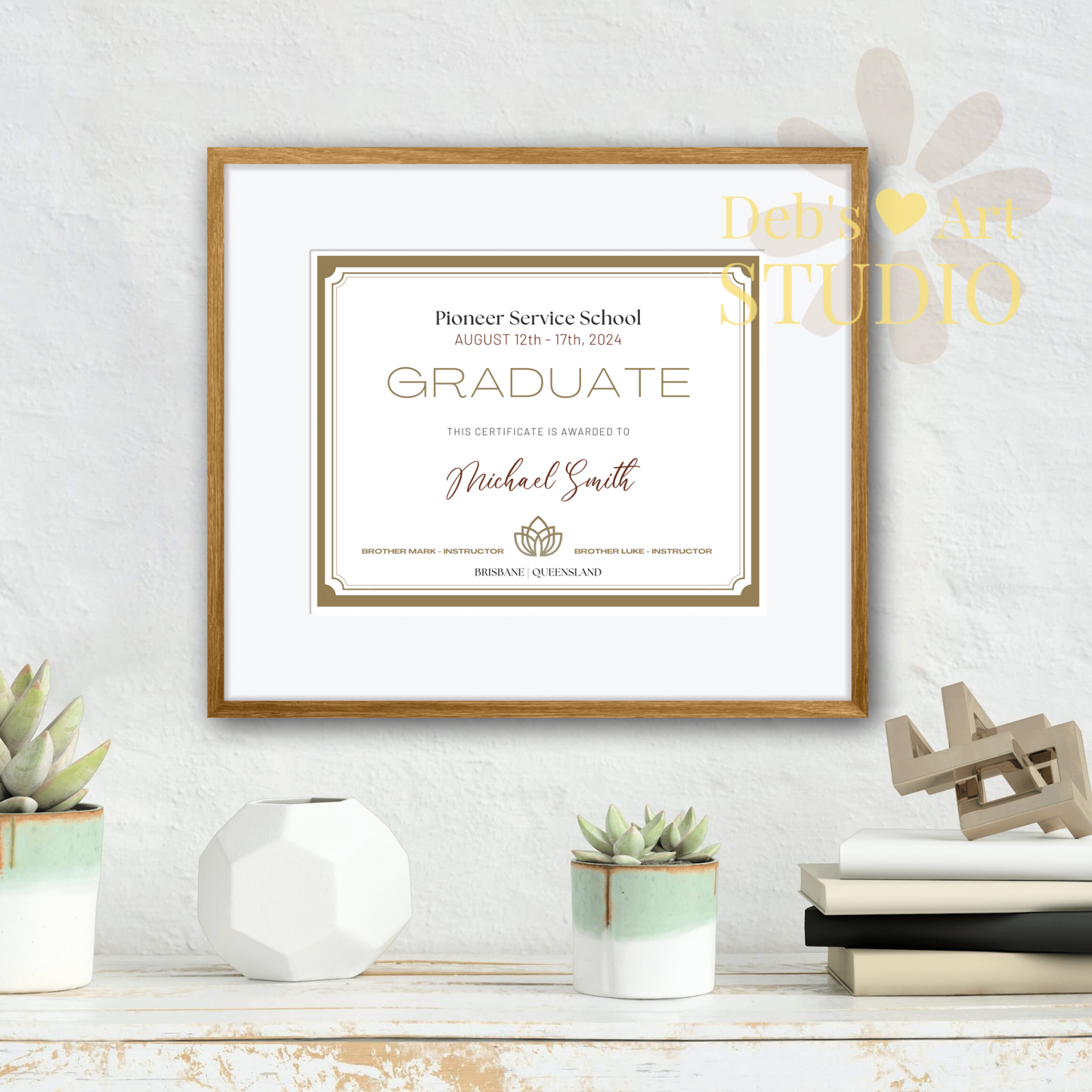 Custom Pioneer School Certificate | Gold Border | JW Pioneer Gifts