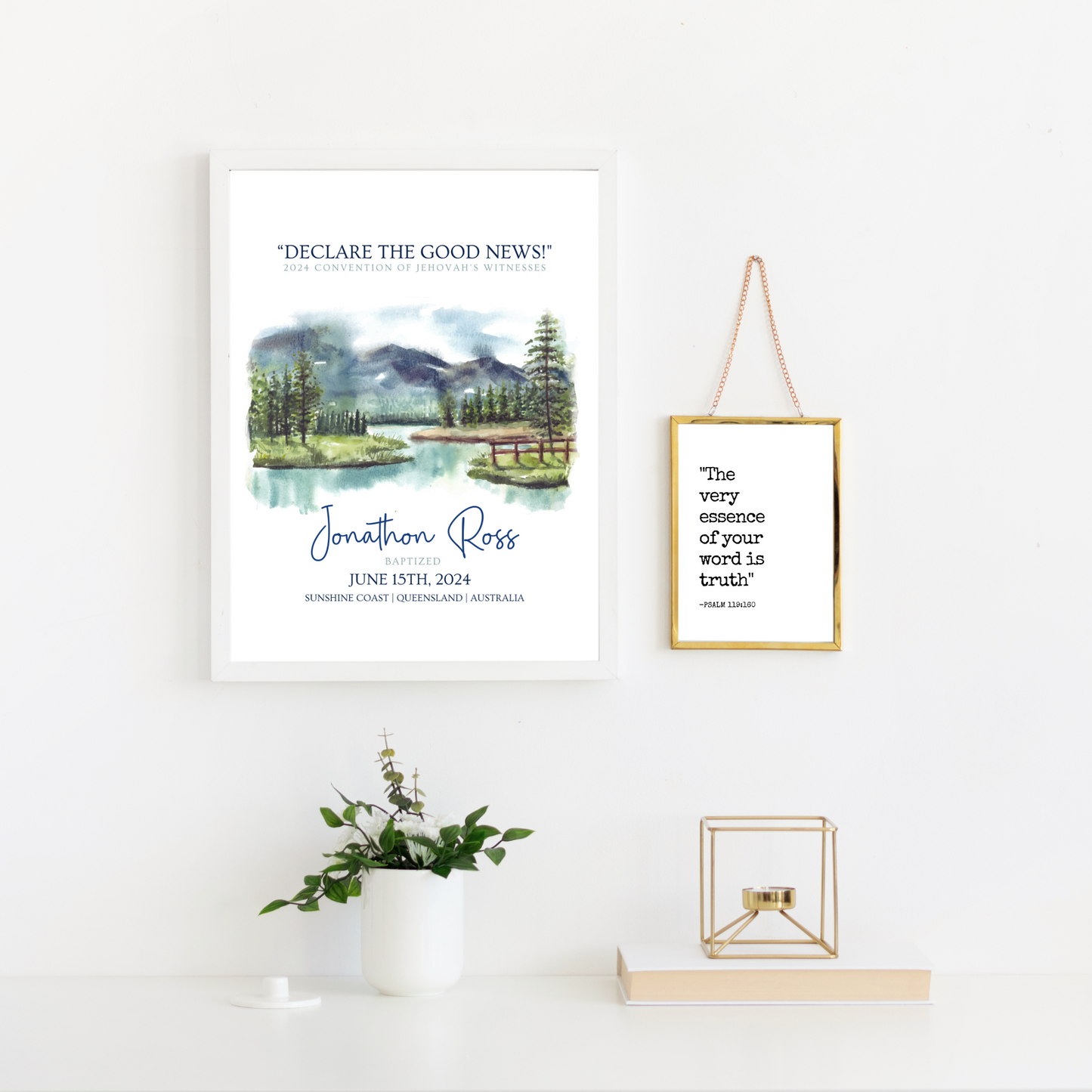 JW Baptism Gift | Baptism Keepsake | Mountain and Lake | Customisable