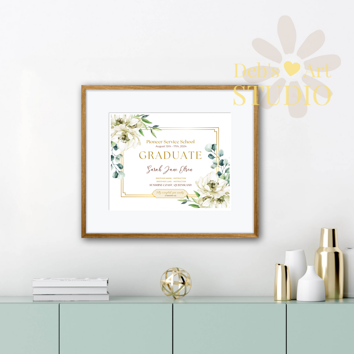 Custom Pioneer School Certificate | White Bouquet | JW Pioneer Gifts