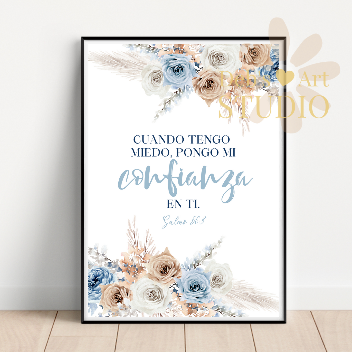 2024 JW Year Text - Spanish Bible Wall Art | Salmo 56:3 | Blue Flowers