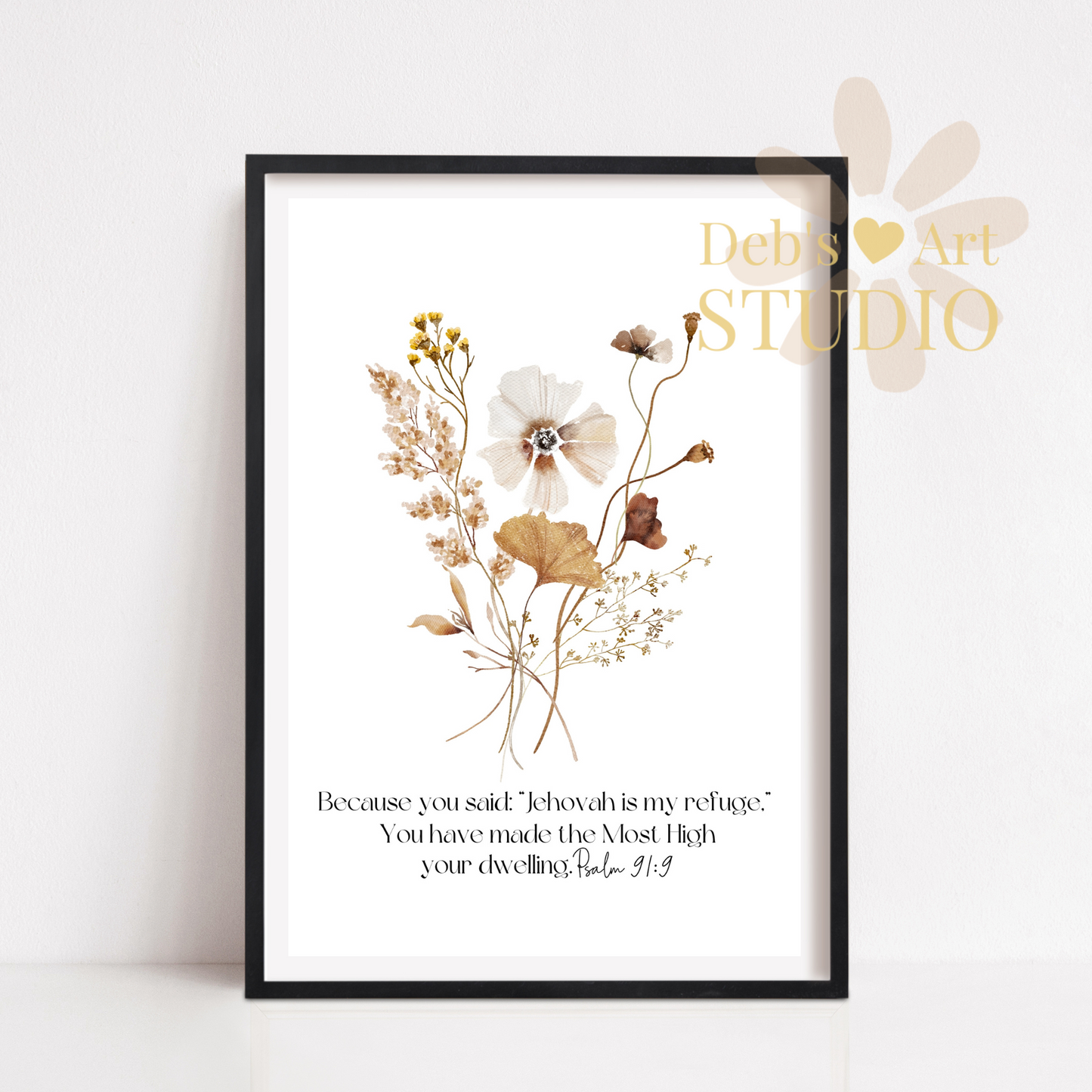 Psalm 91:9 Bible Verse Wall Art | JW Gift | Botanical Wildflowers