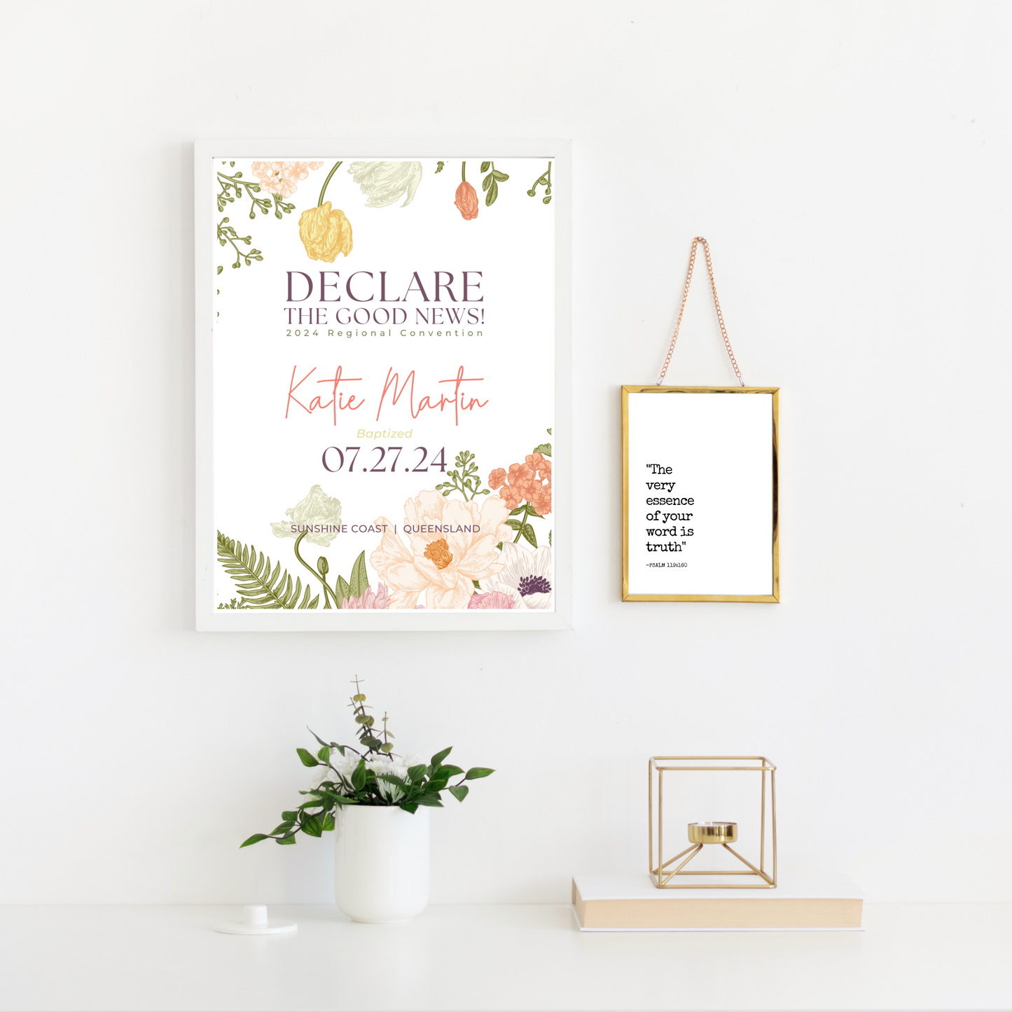 JW Baptism Gift | Baptism Keepsake | Spring Flowers | Personalised Print