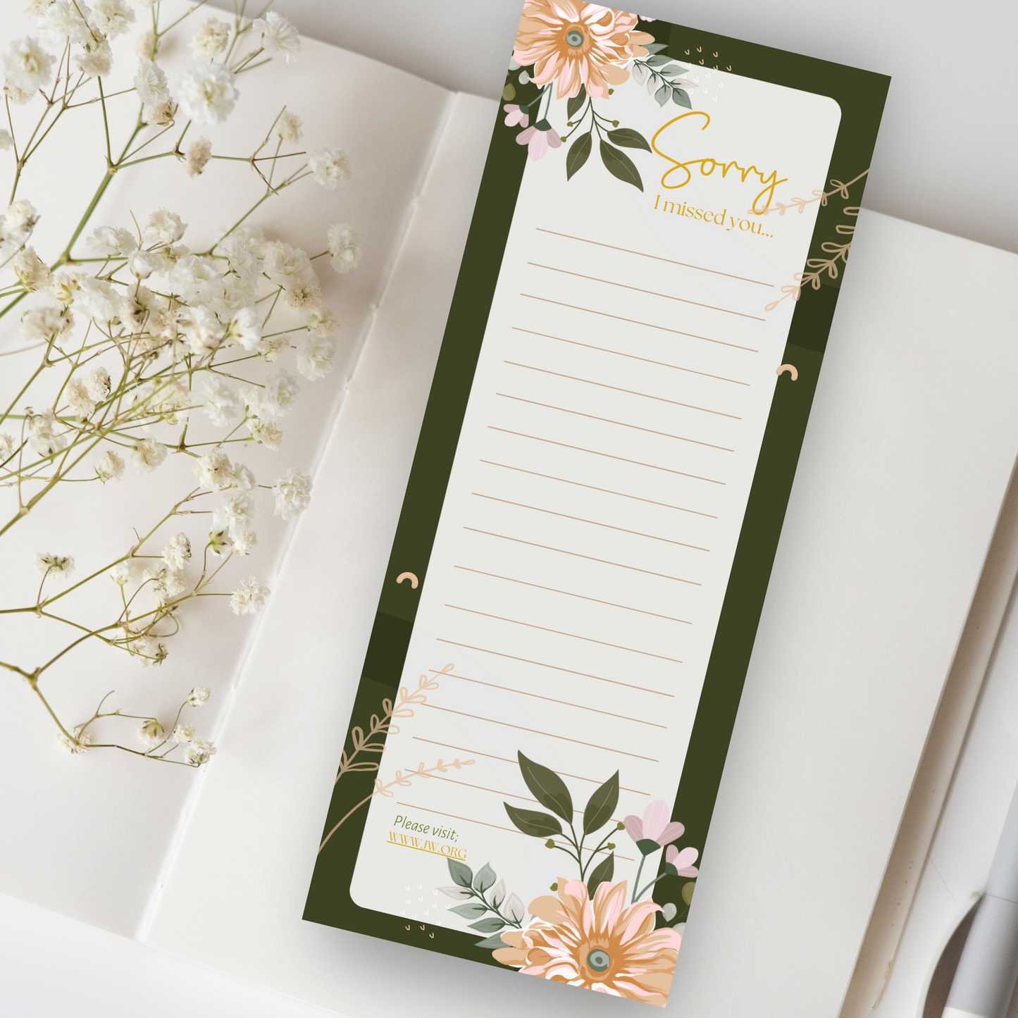 Return Visit Notes | JW Printable | For JW Tract Holder | Flowers