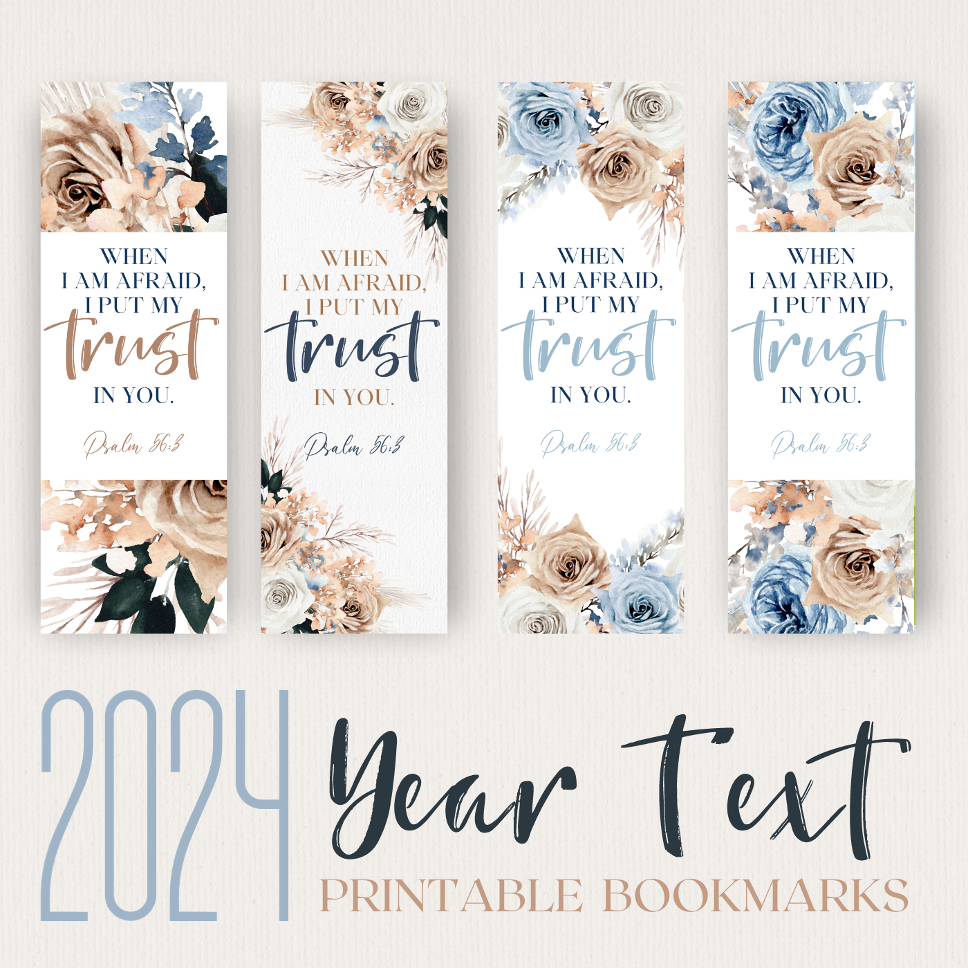 2024 JW Year Text - Psalm 56:3 bookmark | JW Gifts | Blue Boho Flowers