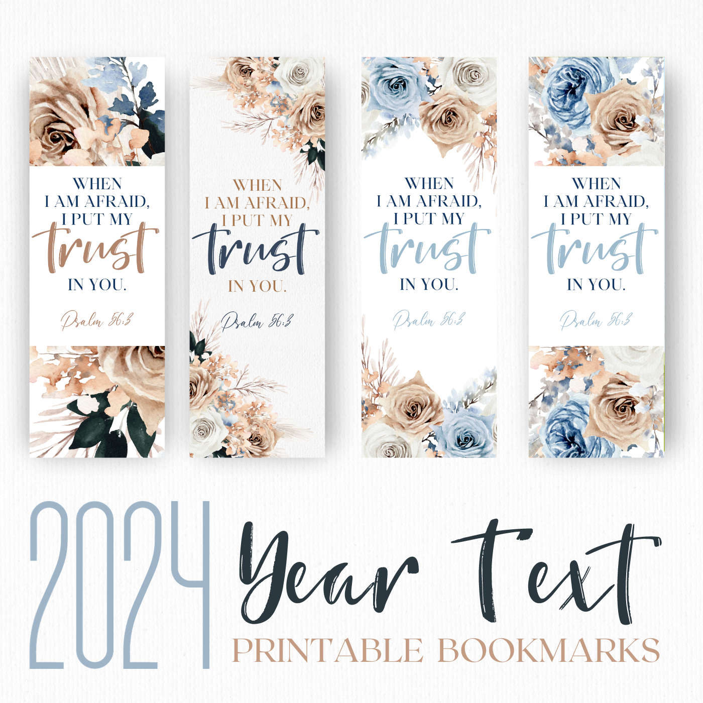 2024 JW Year Text - Psalm 56:3 bookmark | JW Gifts | Blue Boho Flowers