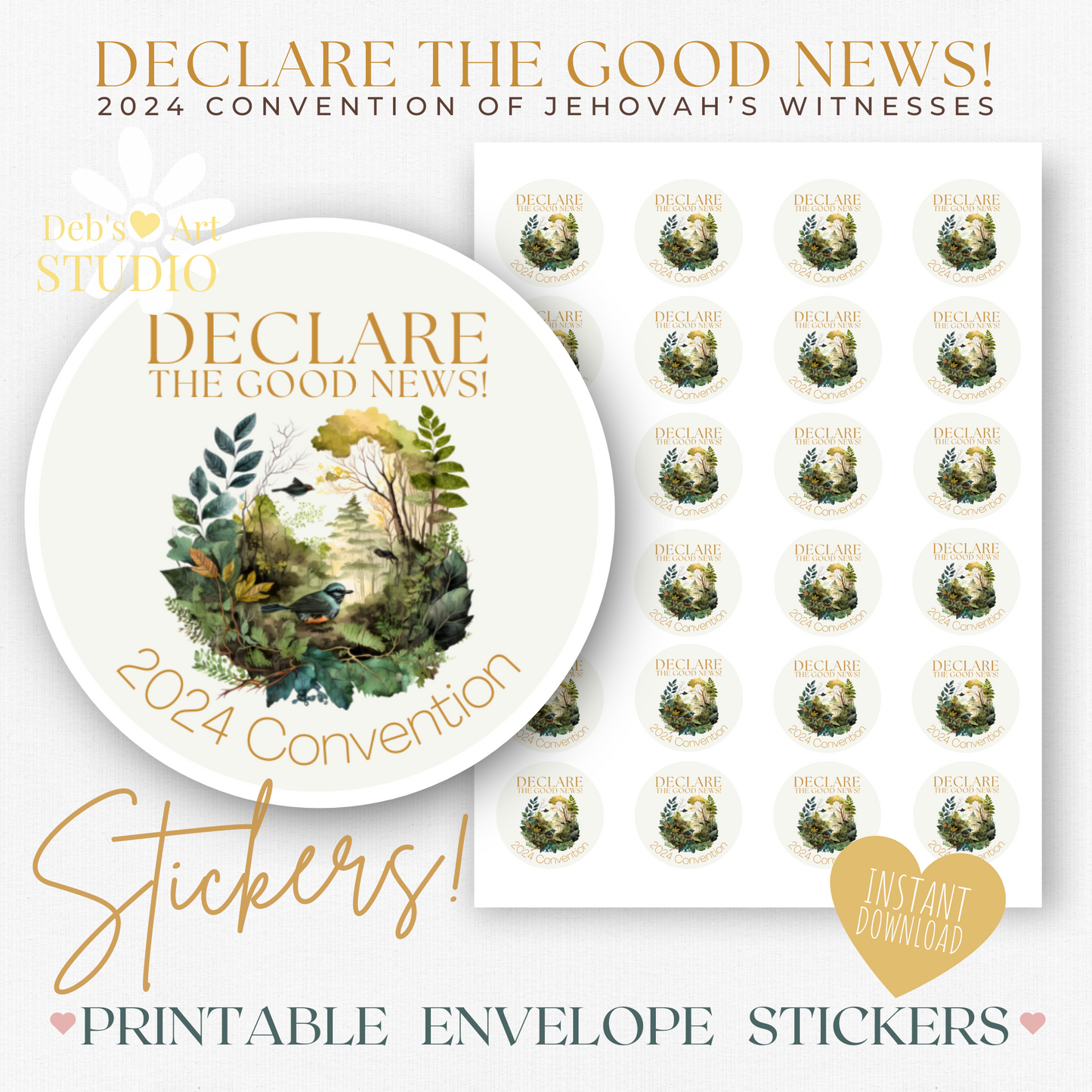 2024 Good News Convention | JW Envelope Stickers | Forest Birds