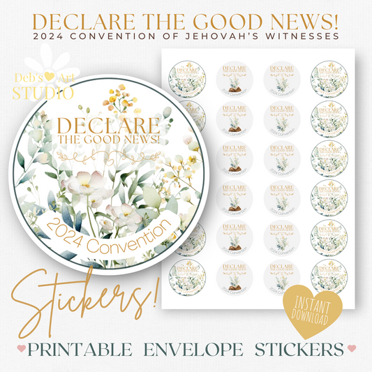 2024 Good News Convention | JW Envelope Stickers | Green Wildflowers