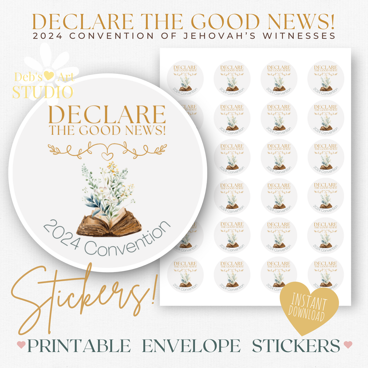 2024 Good News Convention | JW Envelope Stickers | Green Wildflowers