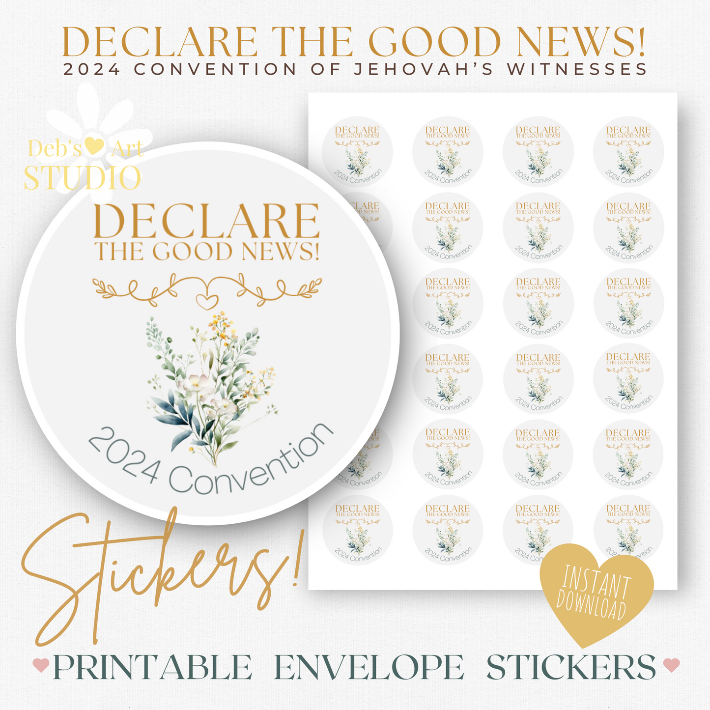 2024 Good News Convention | JW Envelope Stickers | Green Wildflowers