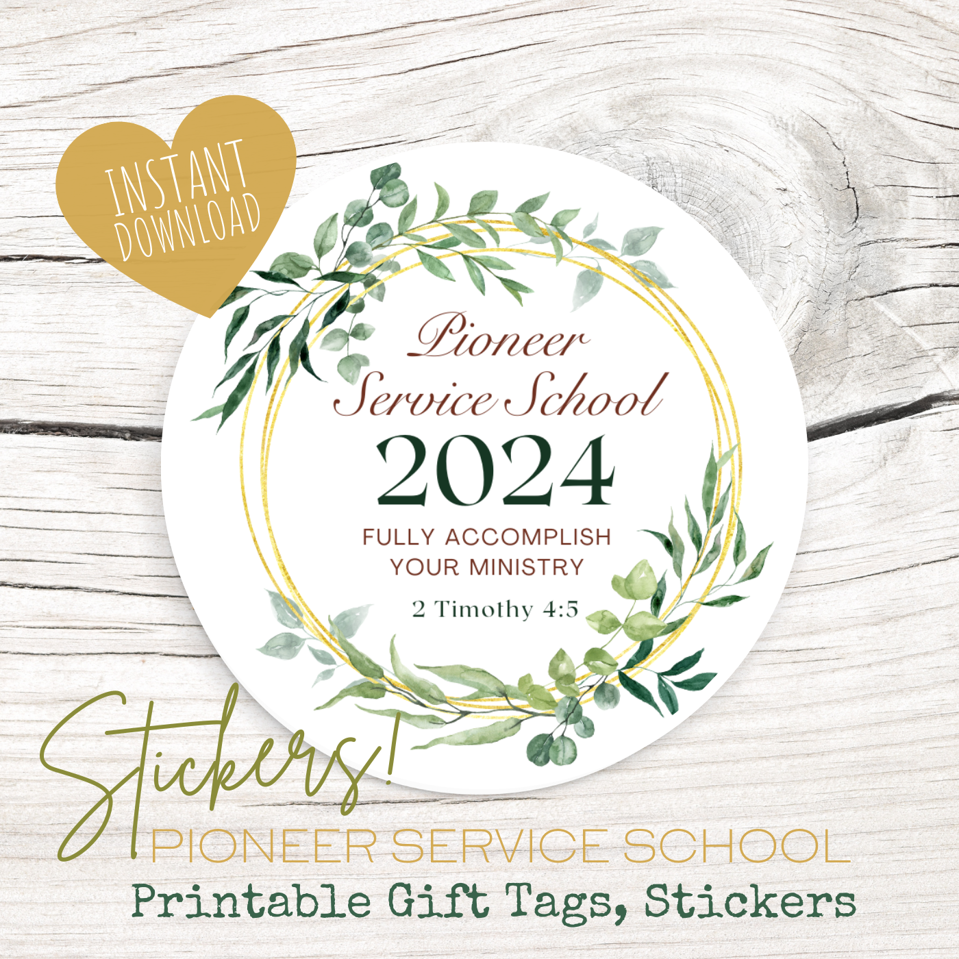 Pioneer Gift Tag, Stickers | 2024 Pioneer School | Green Leaves