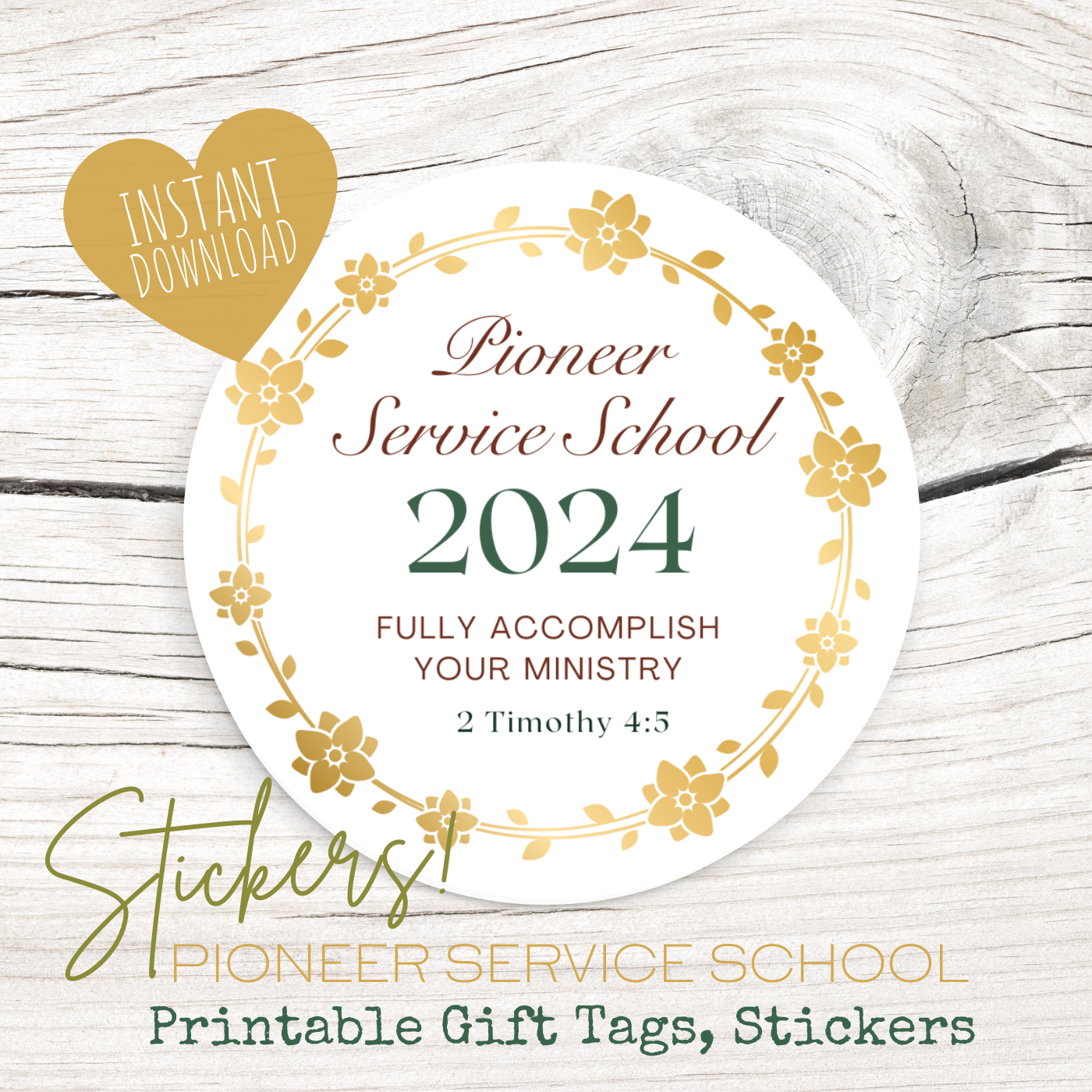 Pioneer Gift Tag, Stickers | 2024 Pioneer School | Green Leaves