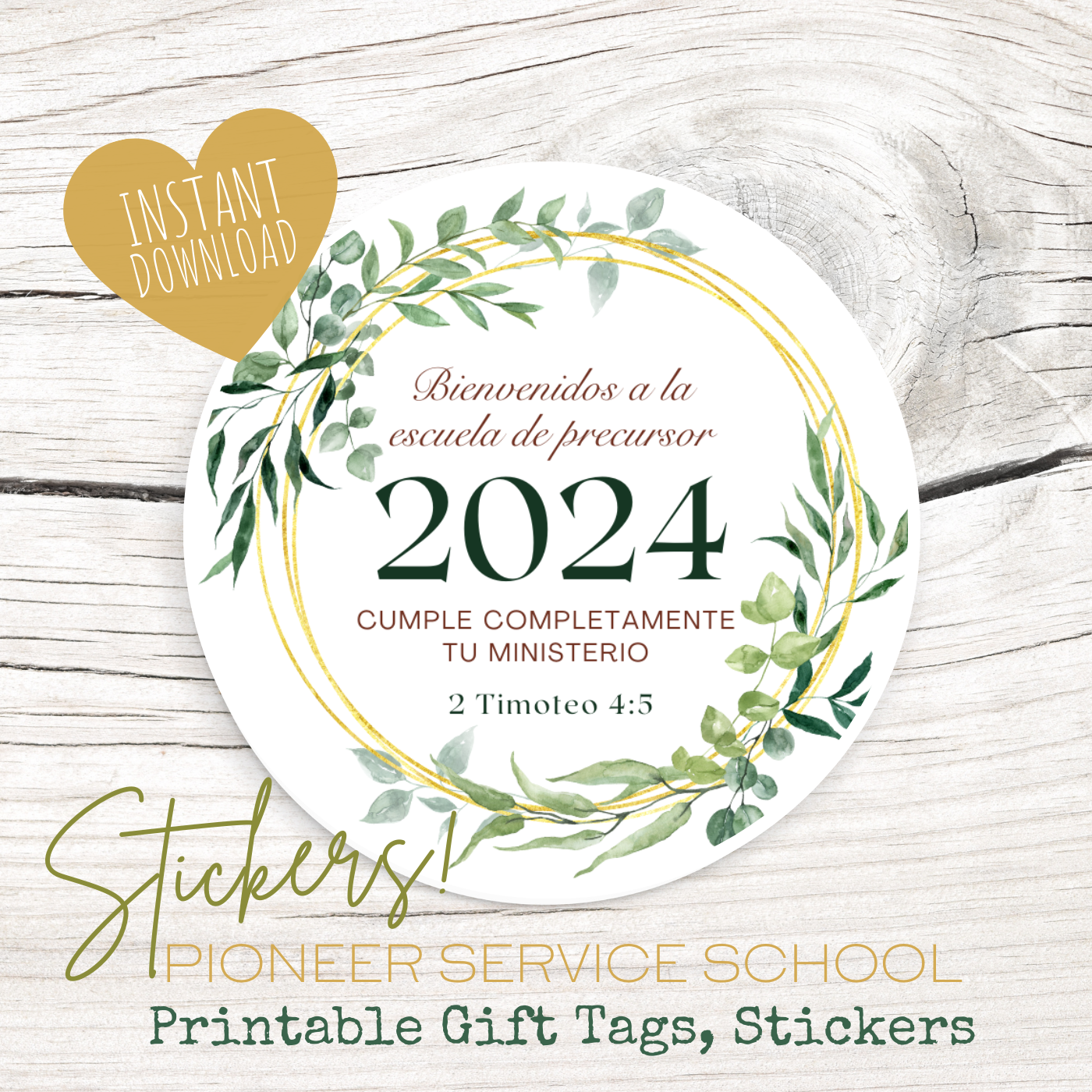 Pioneer Gift Tag, Stickers | Spanish, 2024 Pioneer School | Green Leaves