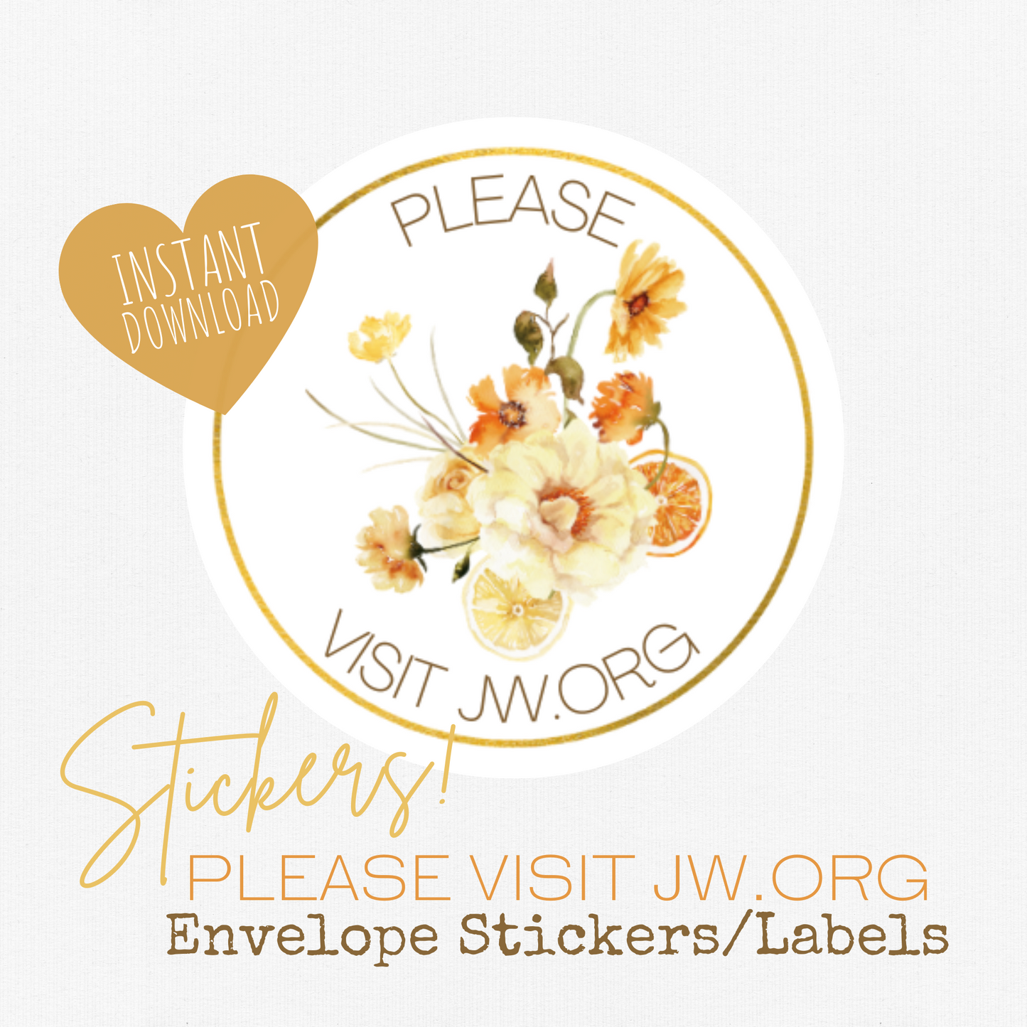 Please Visit jw.org | Envelope Stickers | Orange Boho Flowers