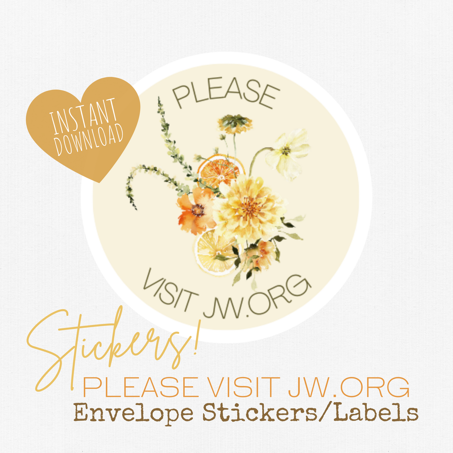 Please Visit jw.org | Envelope Stickers | Orange Boho Flowers