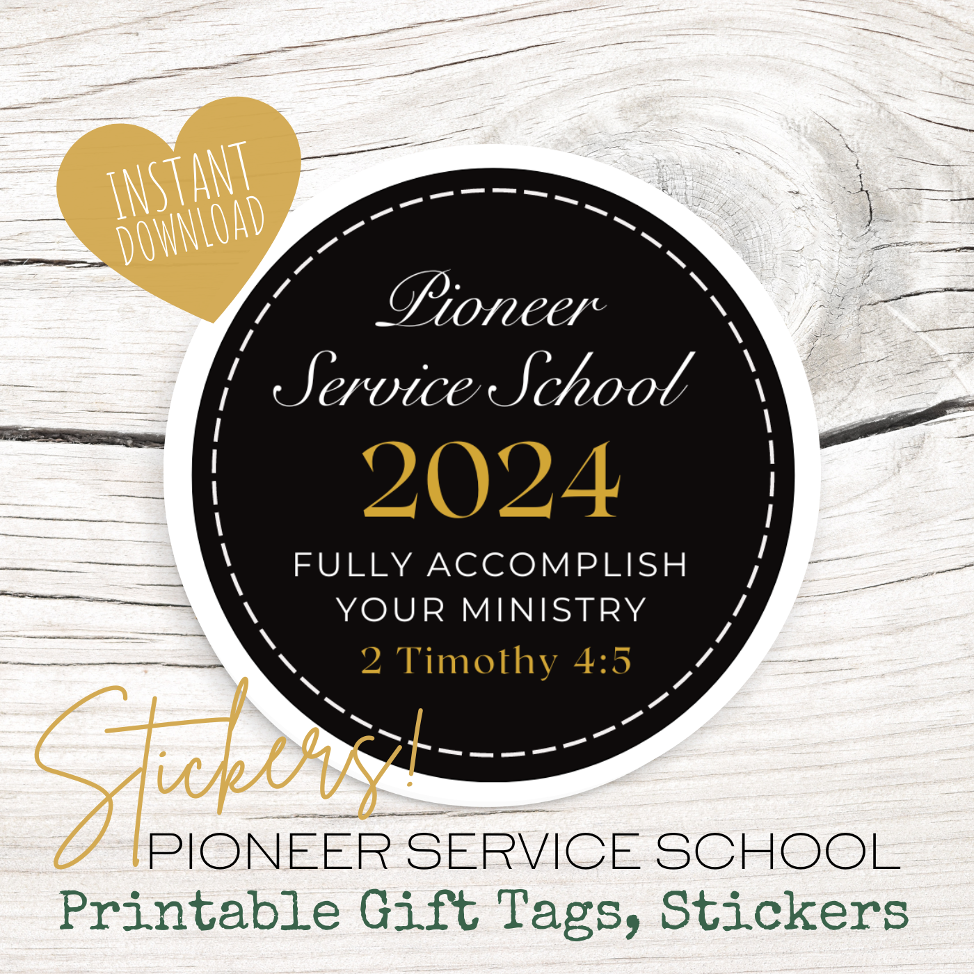 Pioneer Gift Tag, Stickers | 2024 Pioneer School | Black & Gold Leaves