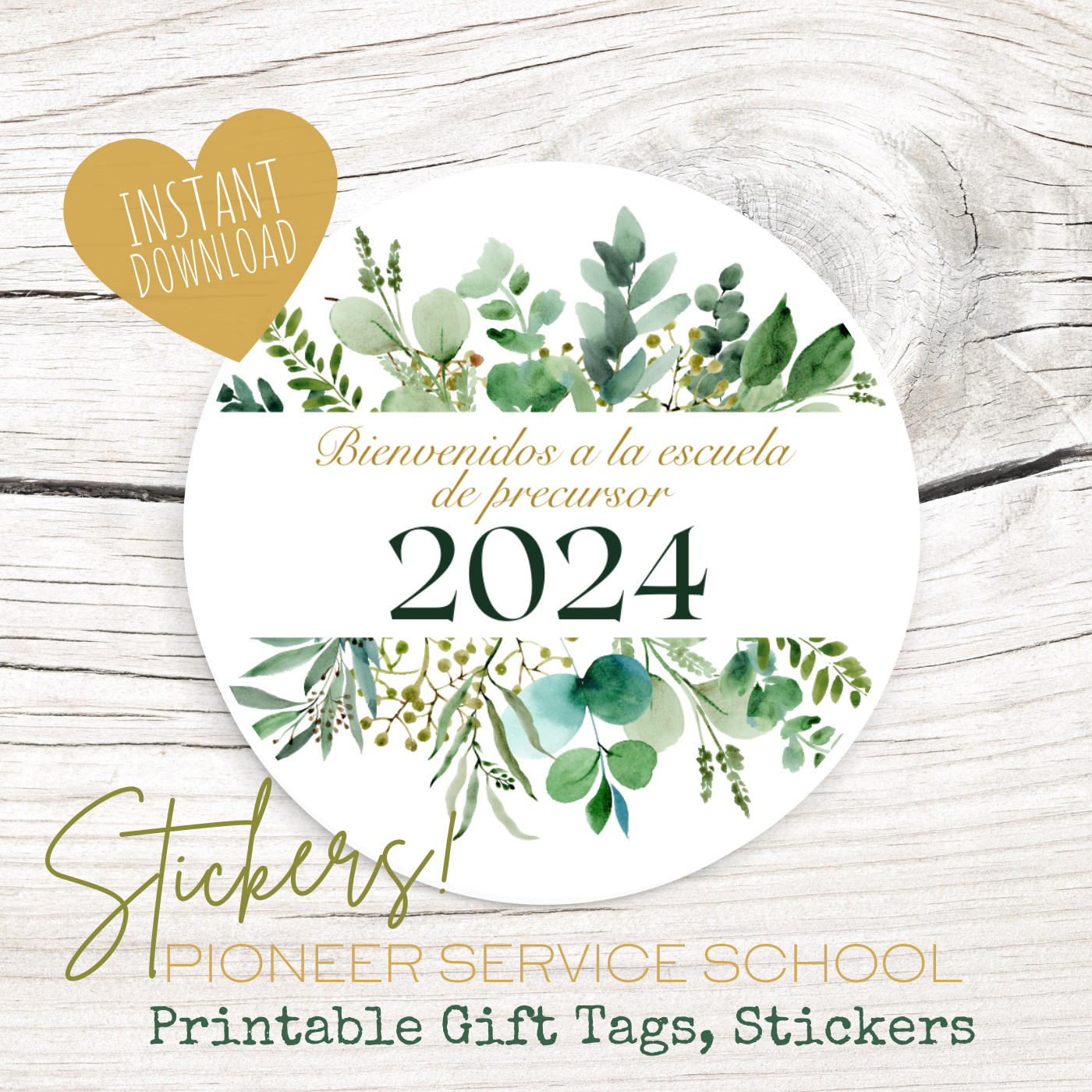 Pioneer Gift Tag, Stickers | Spanish, 2024 Pioneer School | Green Leaves