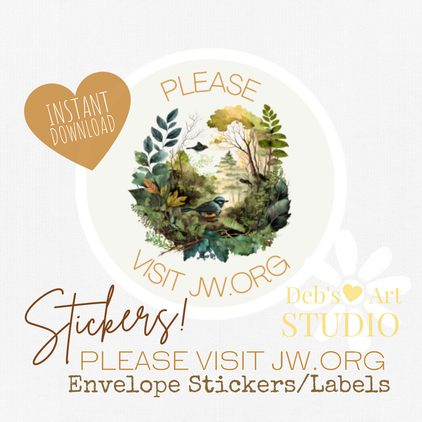 Please Visit jw.org, Envelope Stickers | Forest Birds | JW Gifts