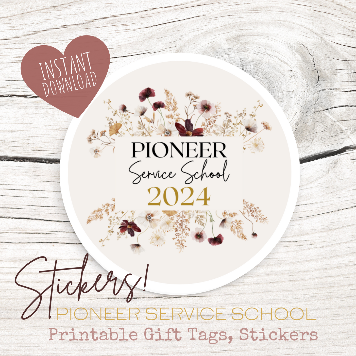 Pioneer Gift Tag, Stickers | 2024 Pioneer School | Boho Wildflowers