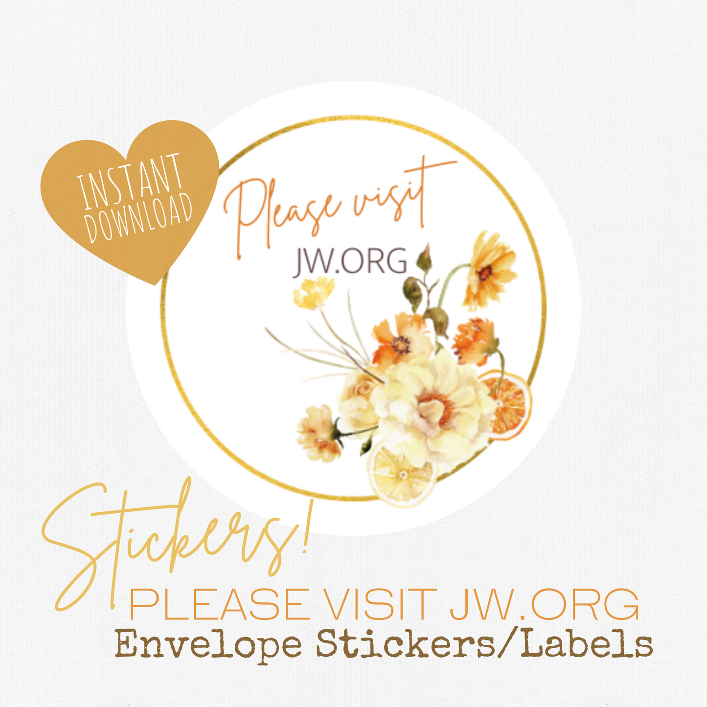 Please Visit jw.org | Envelope Stickers | Orange Boho Flowers