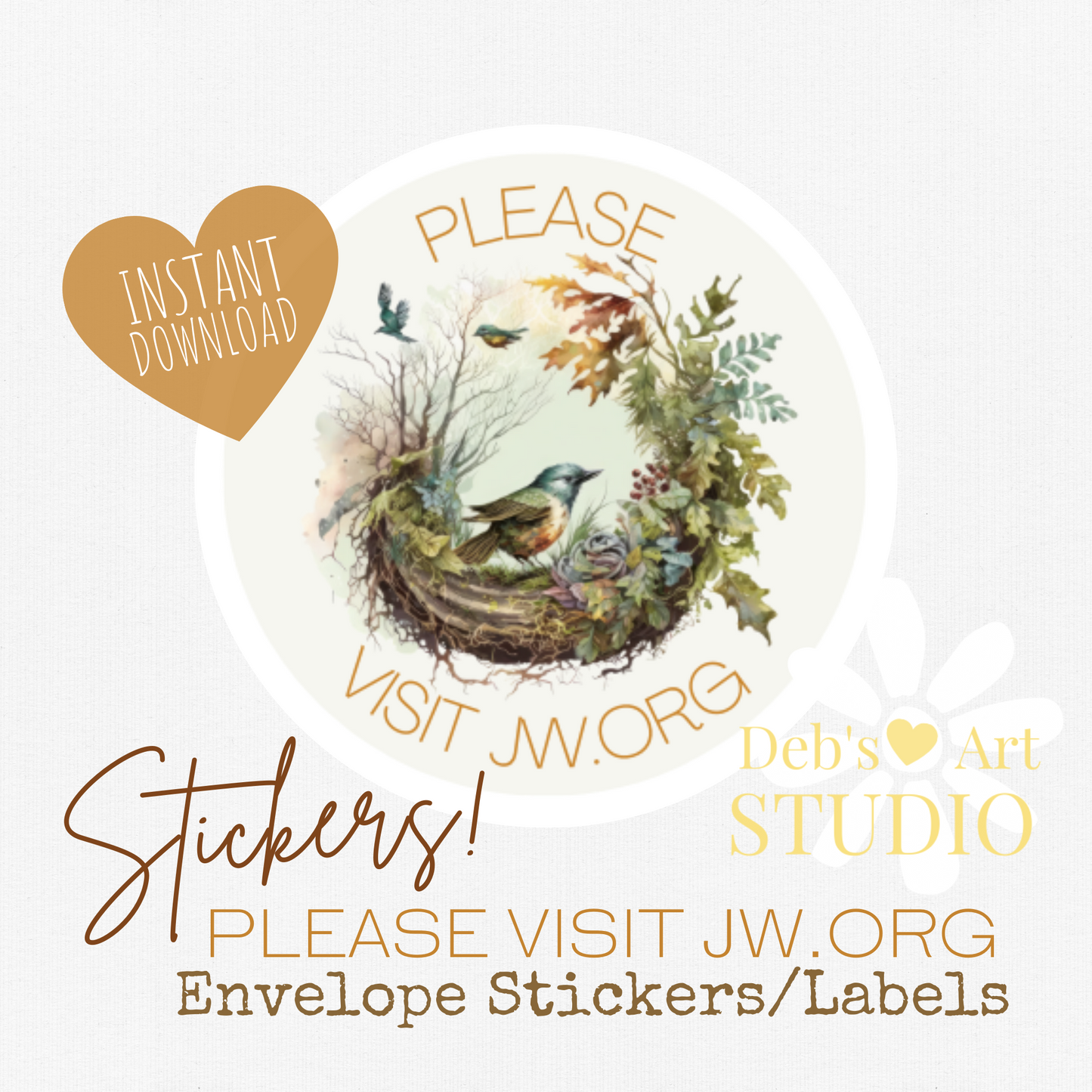 Please Visit jw.org, Envelope Stickers | Forest Birds | JW Gifts