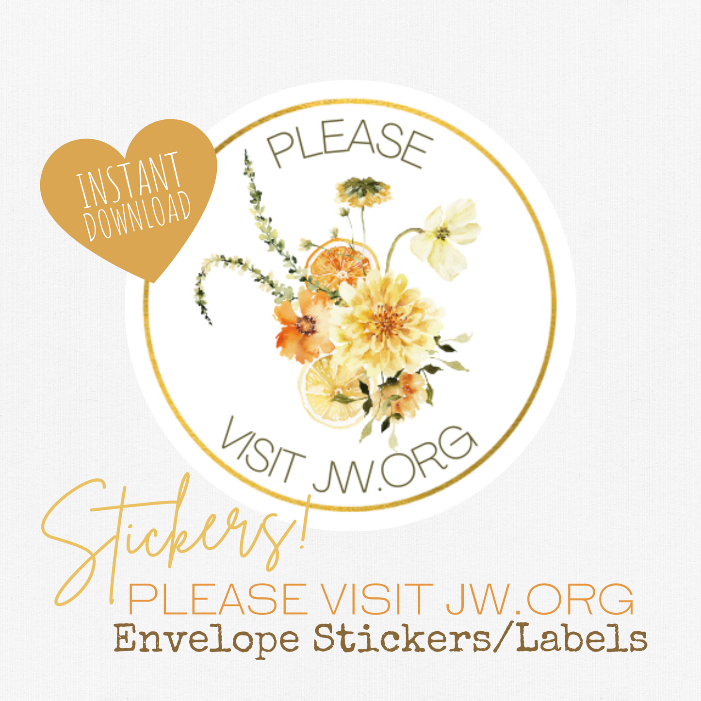 Please Visit jw.org | Envelope Stickers | Orange Boho Flowers