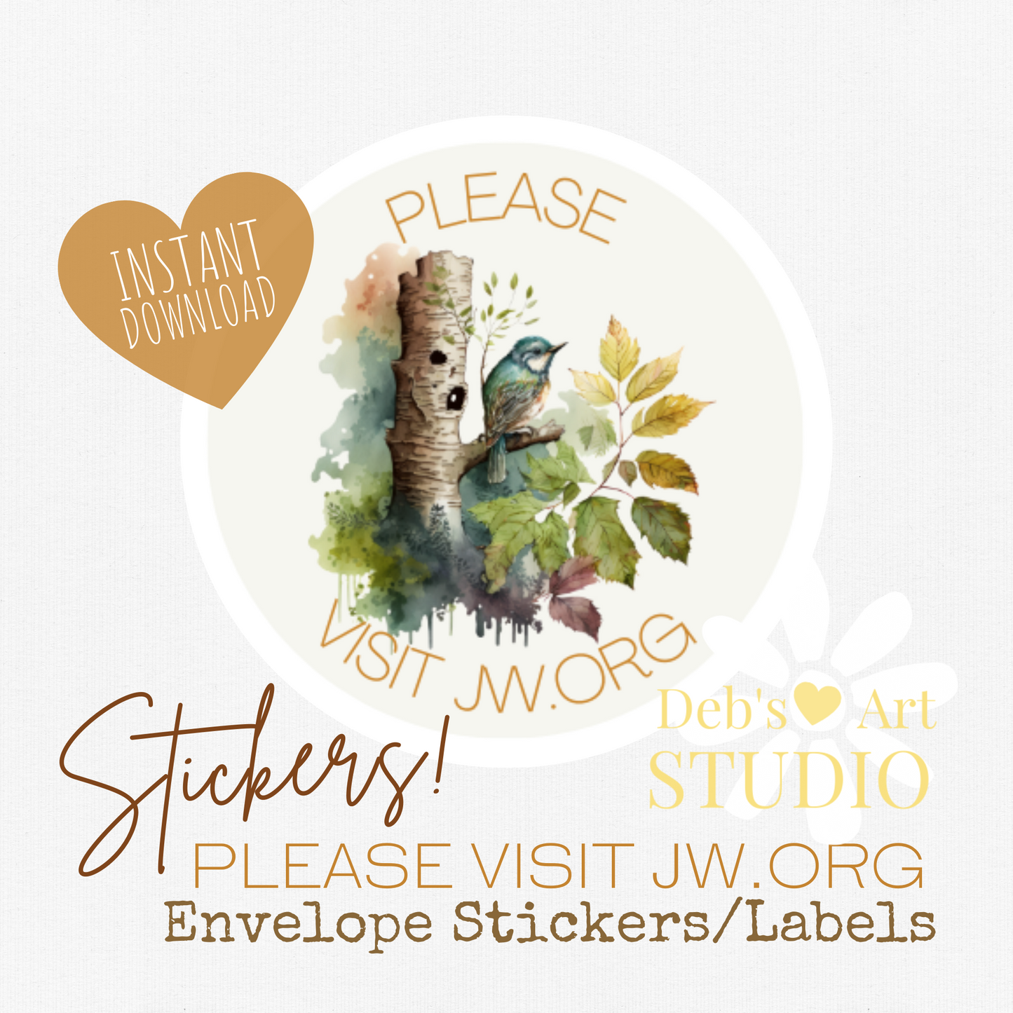 Please Visit jw.org, Envelope Stickers | Forest Birds | JW Gifts