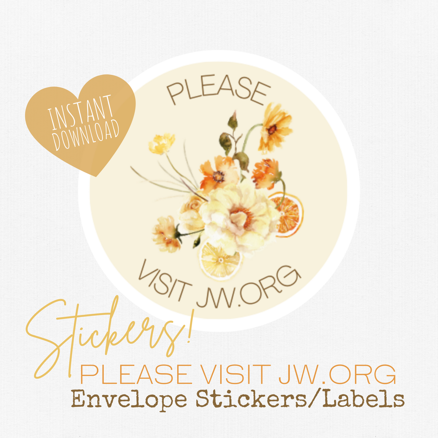 Please Visit jw.org | Envelope Stickers | Orange Boho Flowers