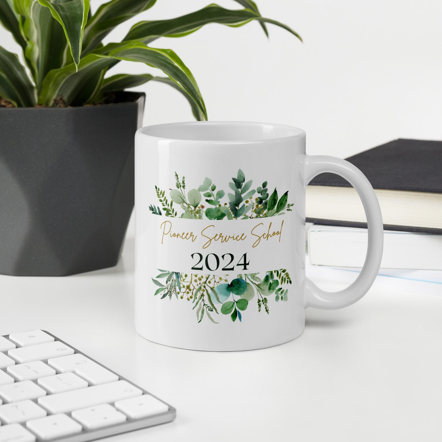 Pioneer School Mug - 2024 | JW Pioneer Gifts | Green Leaves | JW Gifts