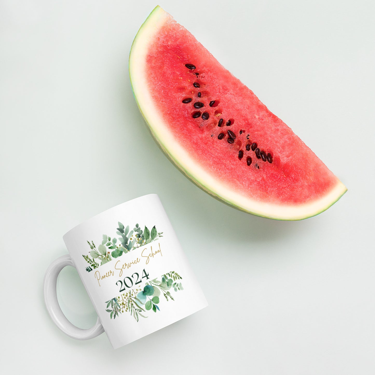 Pioneer School Mug - 2024 | JW Pioneer Gifts | Green Leaves | JW Gifts