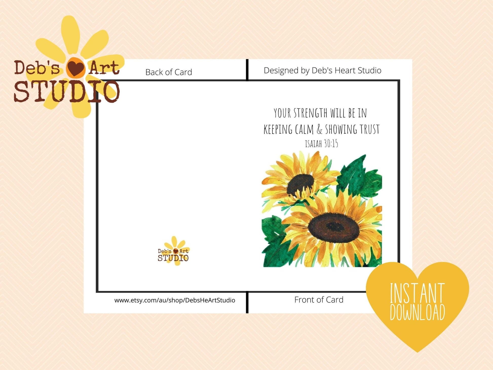 Isaiah 30:15 | Bible Verse | Yellow Sunflowers | JW gift | Digital Download | 5"x7" Print | 5"x7" Greeting Card | JW Baptism Card | JW Gift