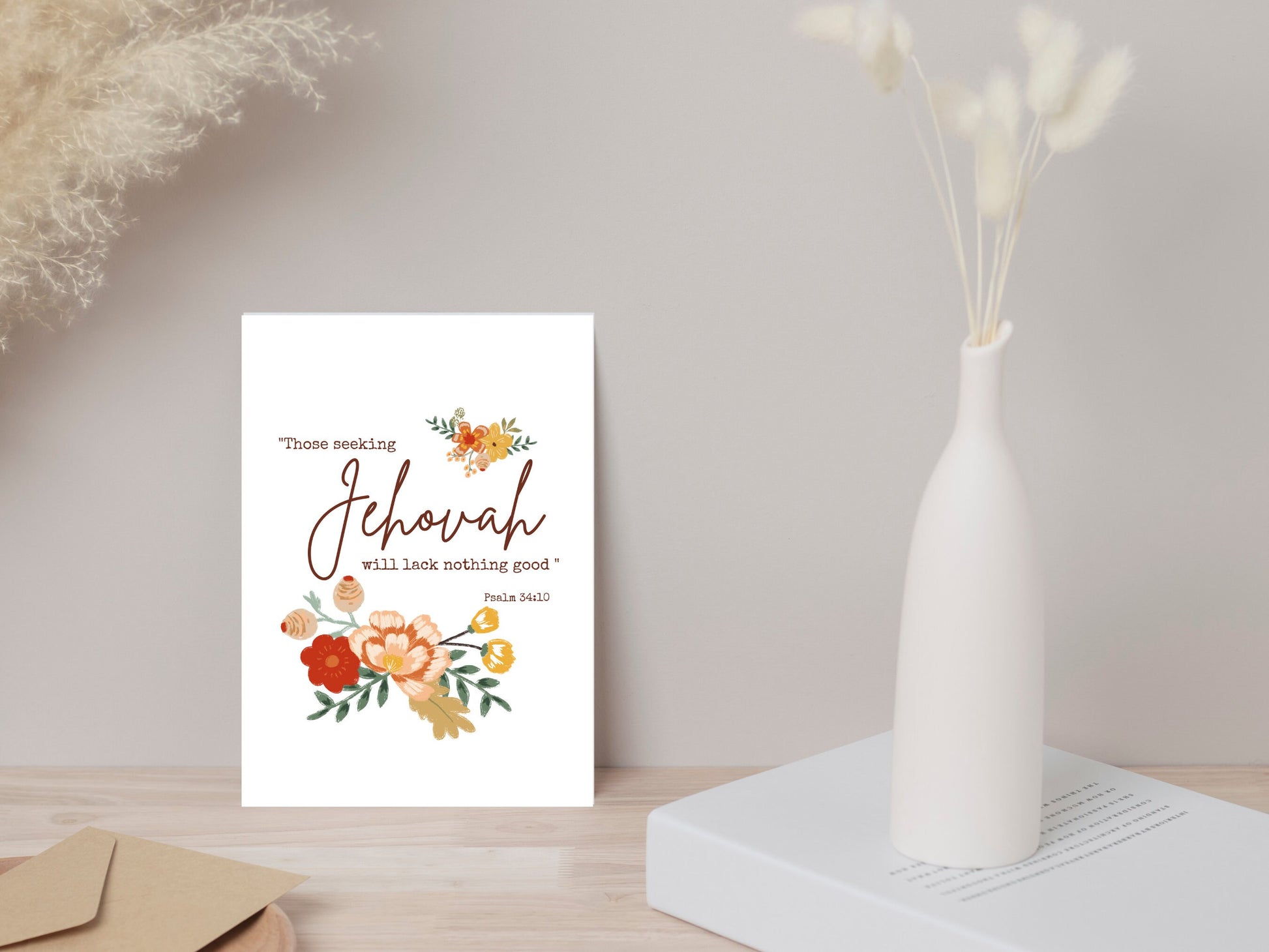 JW 2022 Year Text Print Art | Psalm 34:10 | 5"x7" Print | 5"x7" Card | JW Gift | JW Baptism Card | Digital Download | Vintage Flowers