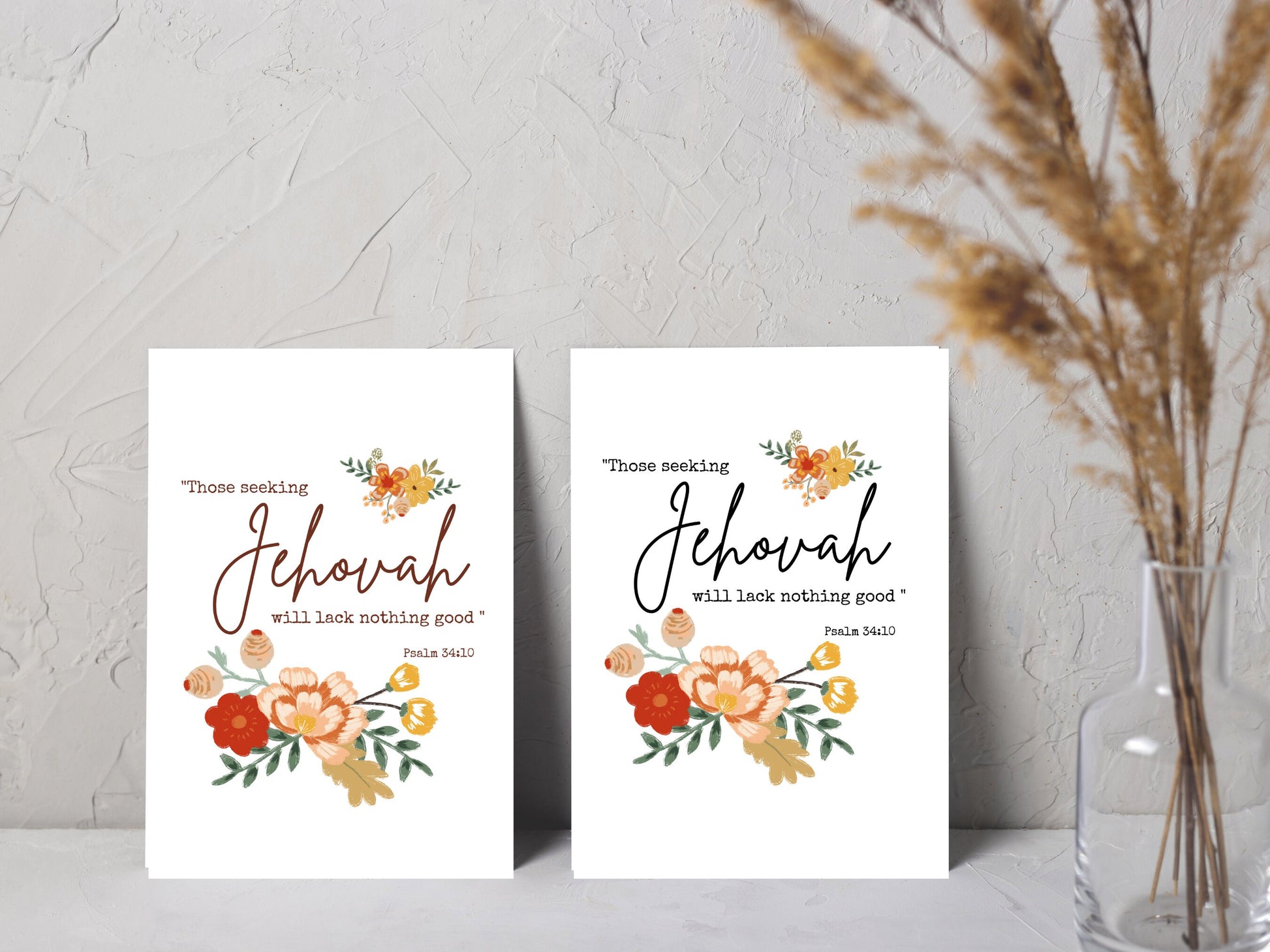 JW 2022 Year Text Print Art | Psalm 34:10 | 5"x7" Print | 5"x7" Card | JW Gift | JW Baptism Card | Digital Download | Vintage Flowers