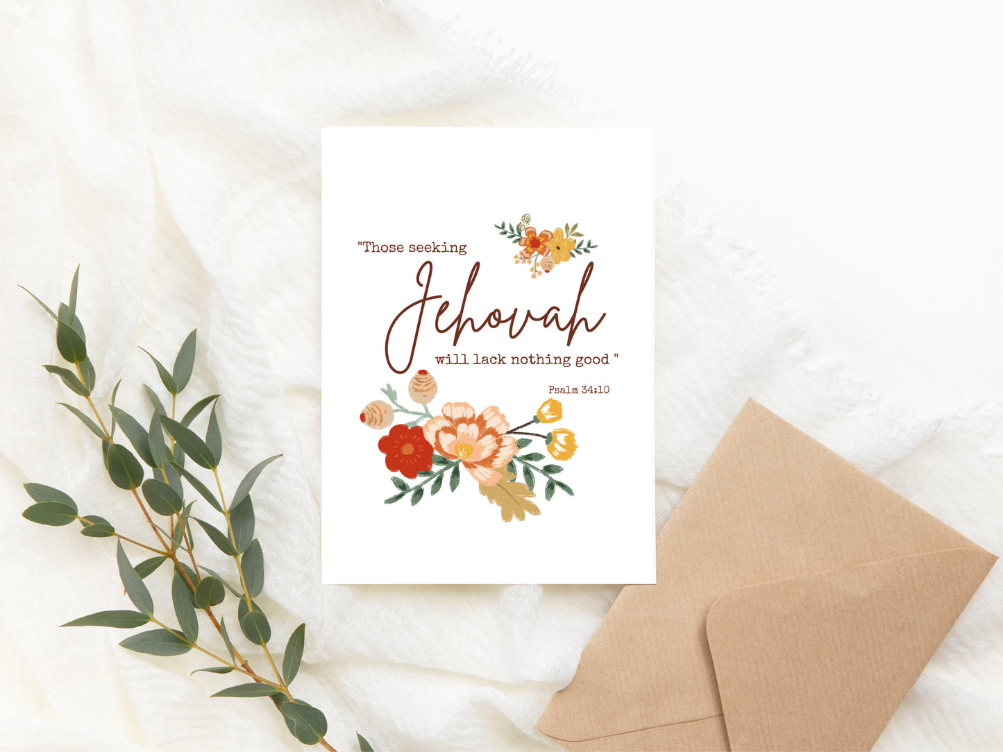 JW 2022 Year Text Print Art | Psalm 34:10 | 5"x7" Print | 5"x7" Card | JW Gift | JW Baptism Card | Digital Download | Vintage Flowers