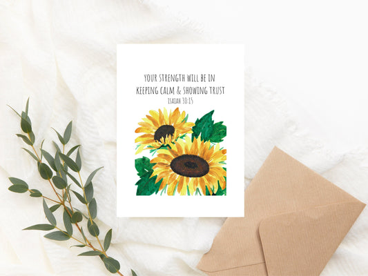 Isaiah 30:15 | Bible Verse | Yellow Sunflowers | JW gift | Digital Download | 5"x7" Print | 5"x7" Greeting Card | JW Baptism Card | JW Gift