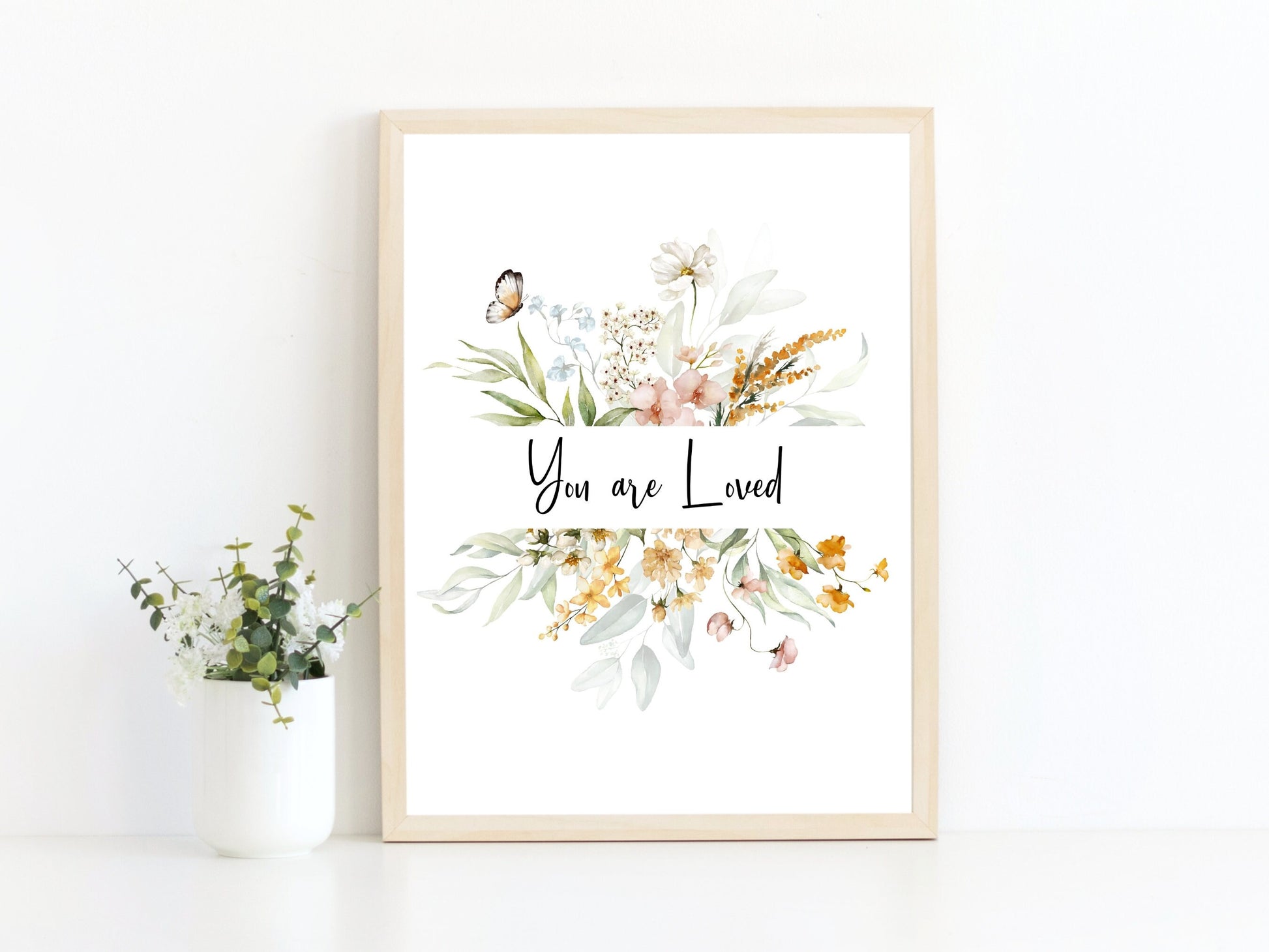 You Are Loved Printable Wall Art | Spring Flowers and Butterfly | Nursery Prints | Digital Print | Nursery Wall Art | DIGITAL DOWNLOAD