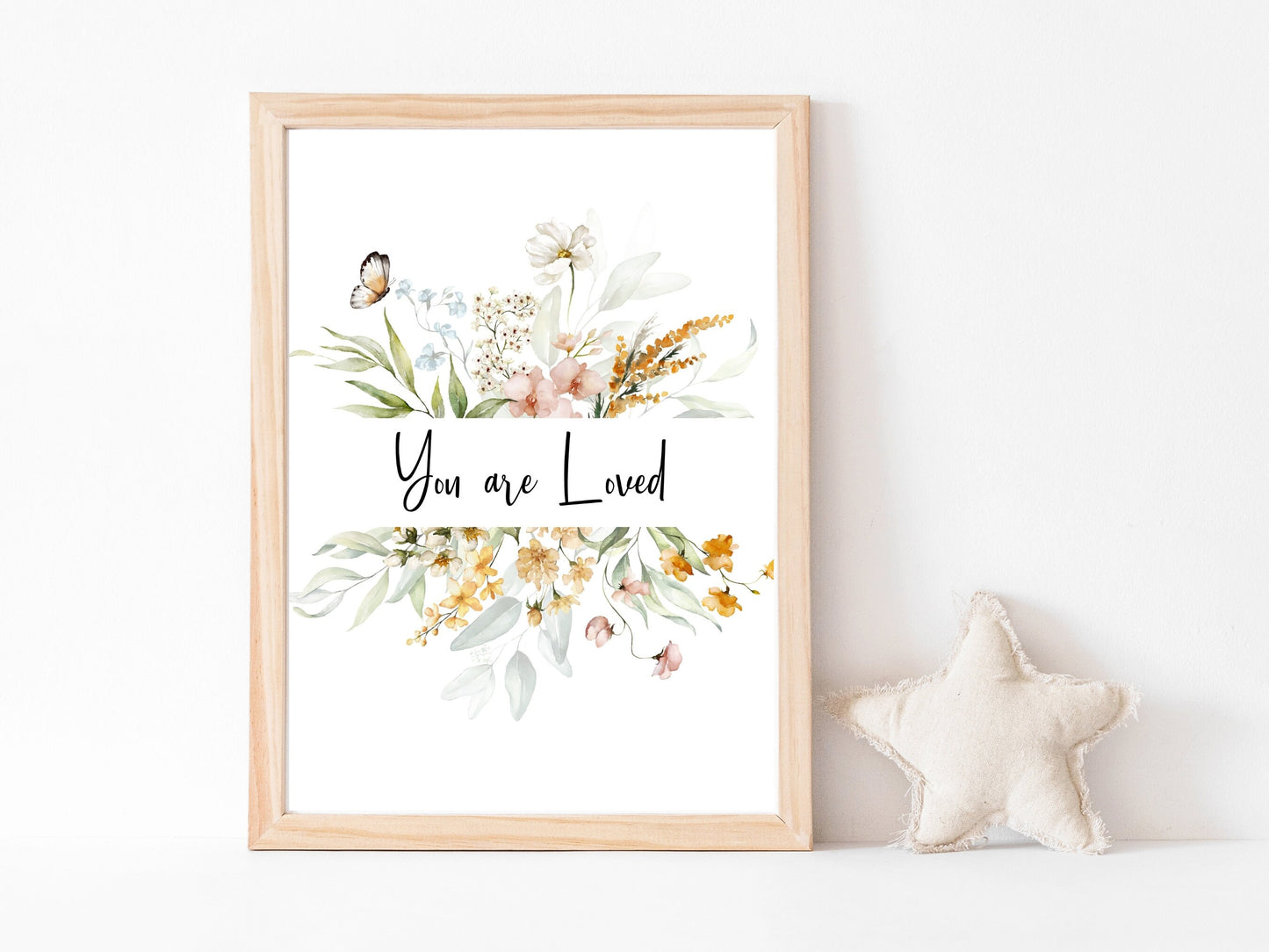 You Are Loved Printable Wall Art | Spring Flowers and Butterfly | Nursery Prints | Digital Print | Nursery Wall Art | DIGITAL DOWNLOAD