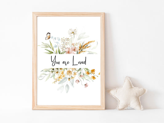 You Are Loved Printable Wall Art | Spring Flowers and Butterfly | Nursery Prints | Digital Print | Nursery Wall Art | DIGITAL DOWNLOAD