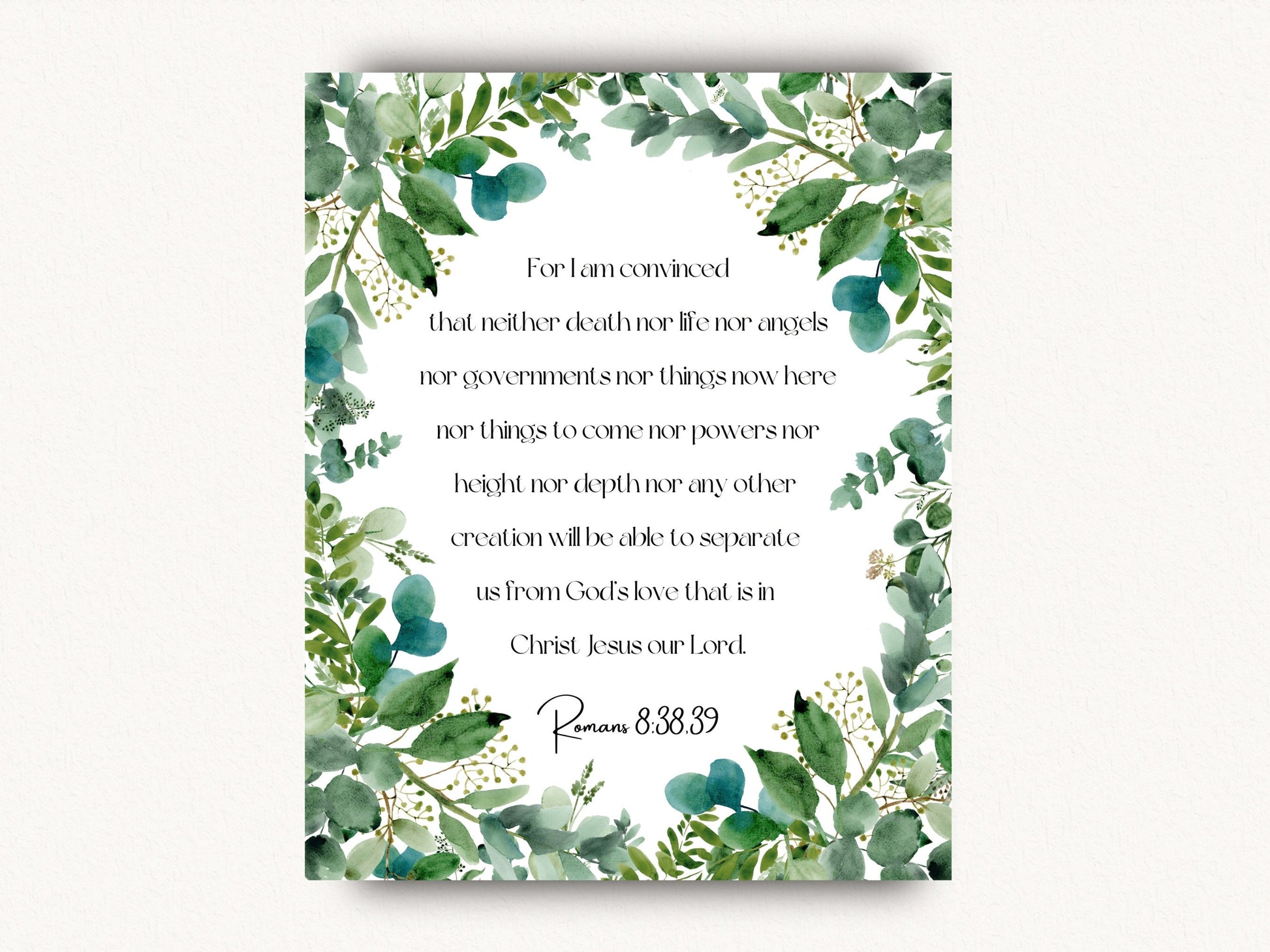 Romans 8:38-39 | Bible Verse Wall Decor | Scripture Wall Art Printable | Bible Verse Wall Art | Jehovah's Witnesses | Hamptons Green Leaves