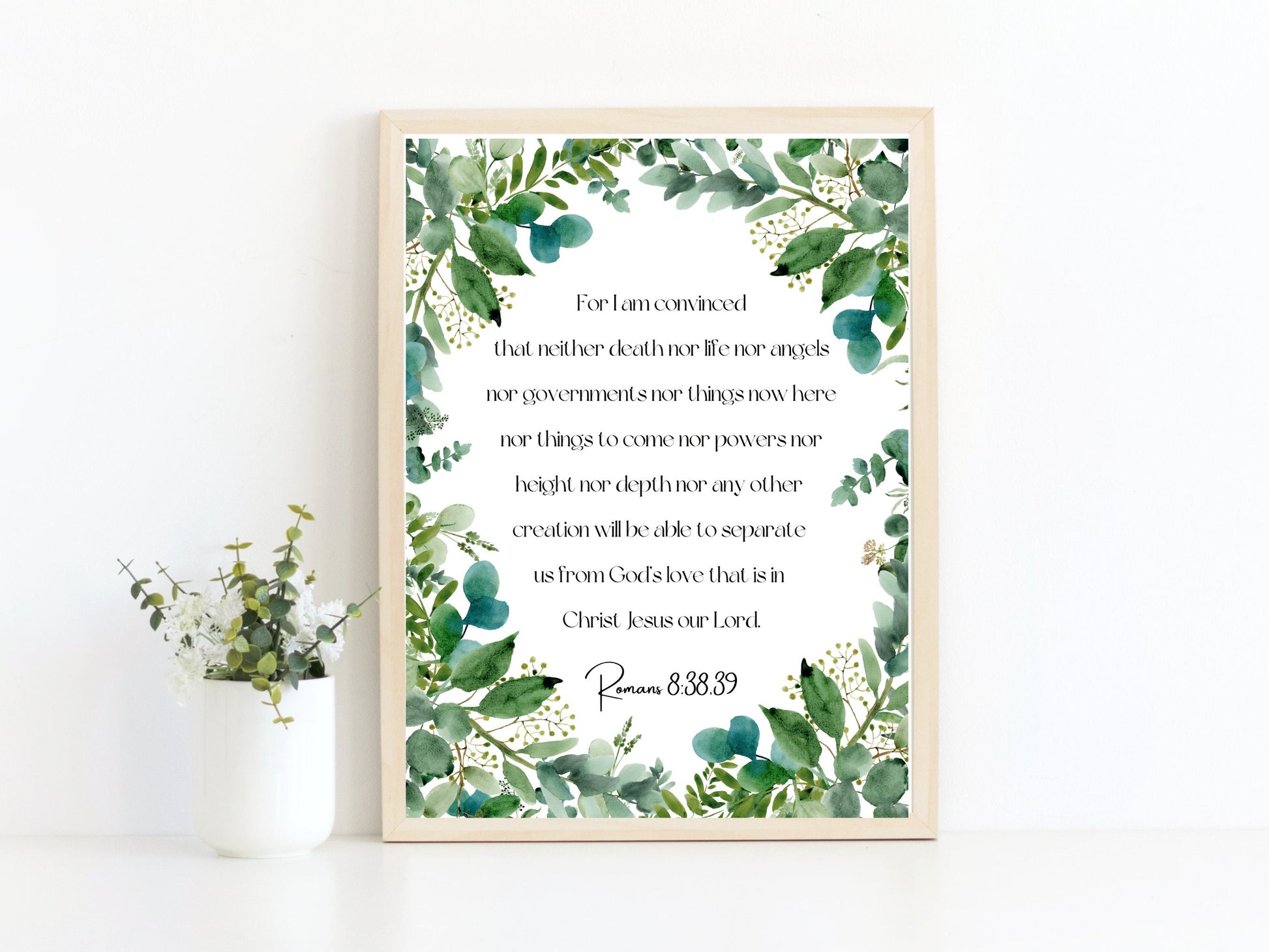 Romans 8:38-39 | Bible Verse Wall Decor | Scripture Wall Art Printable | Bible Verse Wall Art | Jehovah's Witnesses | Hamptons Green Leaves